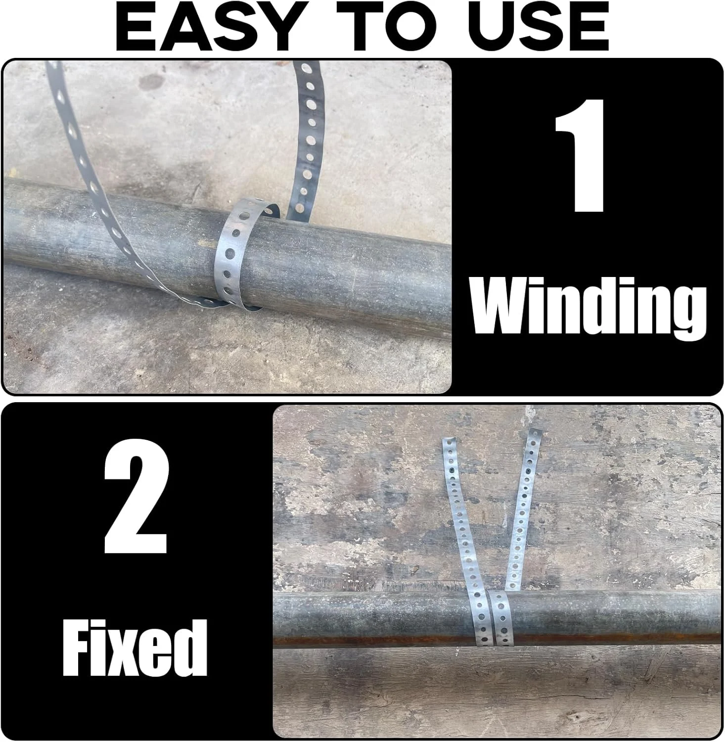 بست لوله فلزی گالوانیزه 1.7 سانتی متری در 30 متر، بست آویز لوله، تسمه فلزی انعطاف پذیر با سوراخ.