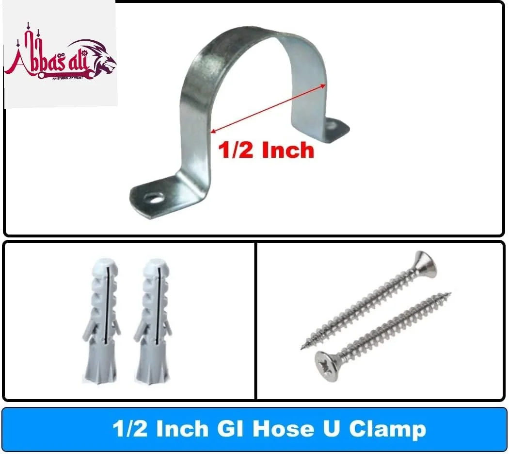 بست یو (U) گالوانیزه عباسعلی، بست آویز لوله با پیچ و فیشر، برای بست و نگهدارنده لوله های برق، لوله های آب و لوله های گاز - بسته 10 عددی (1/2 اینچ)
