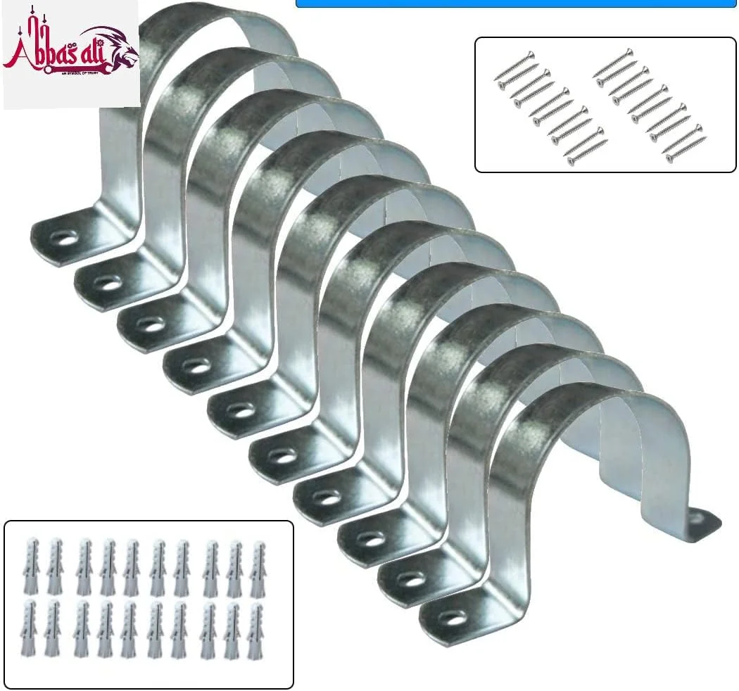 بست یو (U) گالوانیزه عباسعلی، بست آویز لوله با پیچ و رولپلاک، برای بست و نگهدارنده لوله های برق، آب و گاز - 10 عدد (3 اینچ)