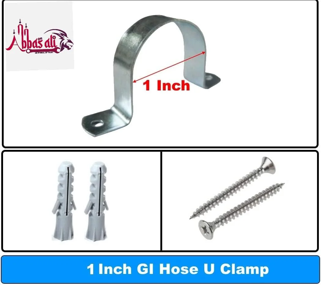 بست یو (U) گالوانیزه عباسعلی، بست آویز لوله با پیچ و فیشر، برای بست و نگهدارنده لوله های برق، لوله های آب و لوله های گاز - بسته 10 عددی (1 اینچ)