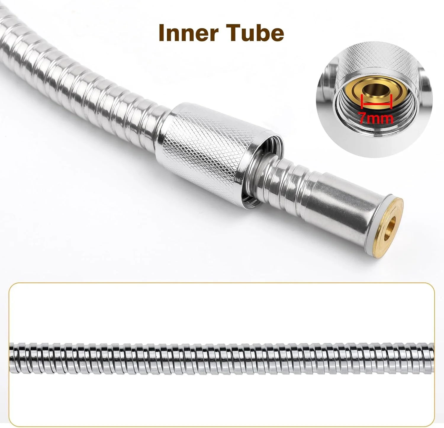 شلنگ دوش یونیورسال YEAUPE 1.5 متری (59 اینچ) ضد گره خوردگی، استاندارد G1/2 با اتصالات تمام مسی، کروم، شلنگ استیل ضد زنگ جایگزین ممتاز