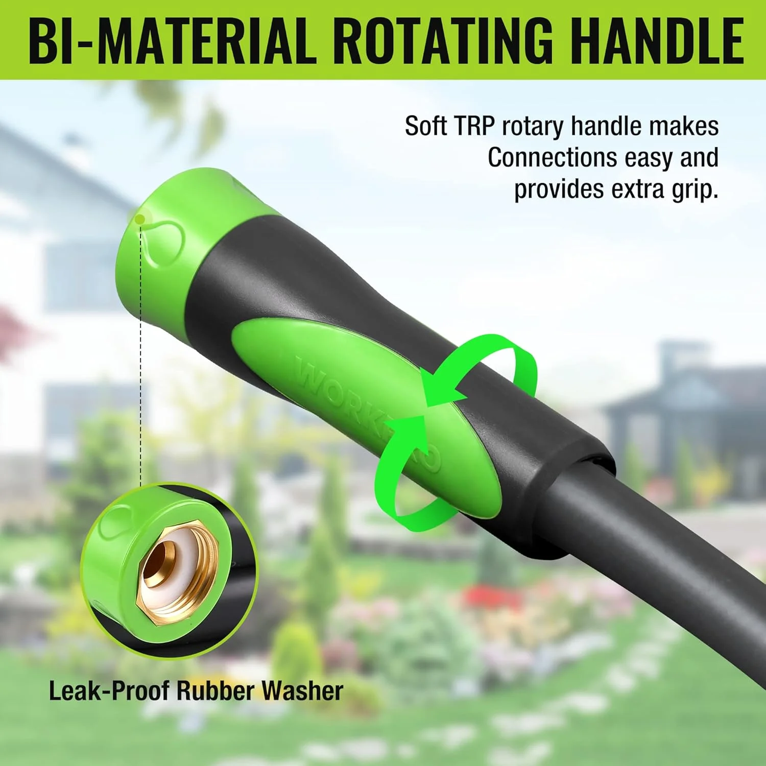 شلنگ باغ WORKPRO با طول 15 متر و قطر 1.6 سانتی متر، مقاوم، انعطاف پذیر، سبک وزن با دسته چرخان 360 درجه، اتصالات برنجی 3/4 اینچ، مناسب برای فضای باز، چمن، باغ، حیاط و شستشوی خودرو