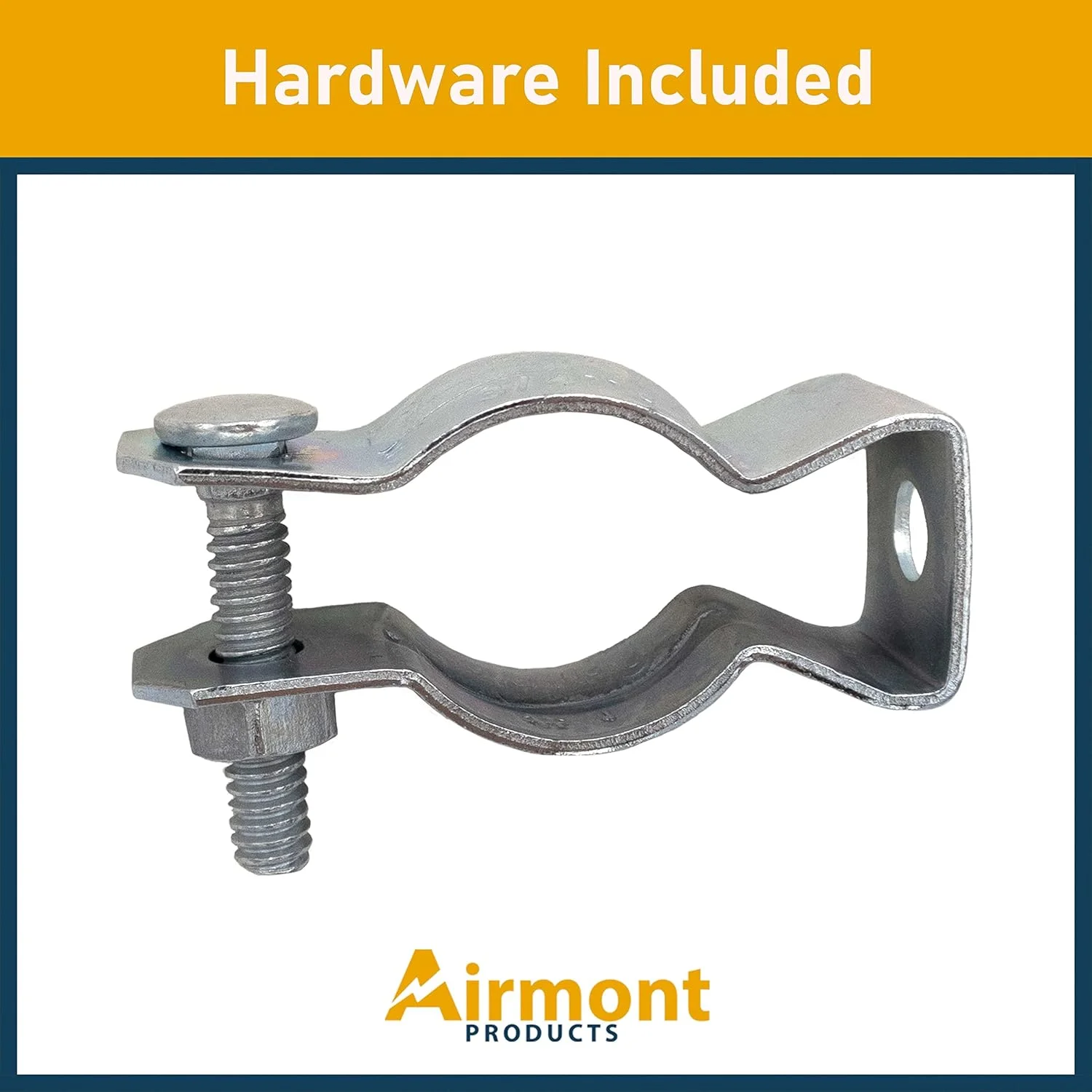 (بسته 50 عددی) بست لوله فولادی ایرمونت پروداکتس مدل AP-10603، مناسب لوله های برق و لوله های سخت، سایز 1 اینچ، فولاد گالوانیزه، برای محکم کردن ایمن لوله ها به هر سطحی، فلز روکش شده با روی، به همراه مهره و پیچ