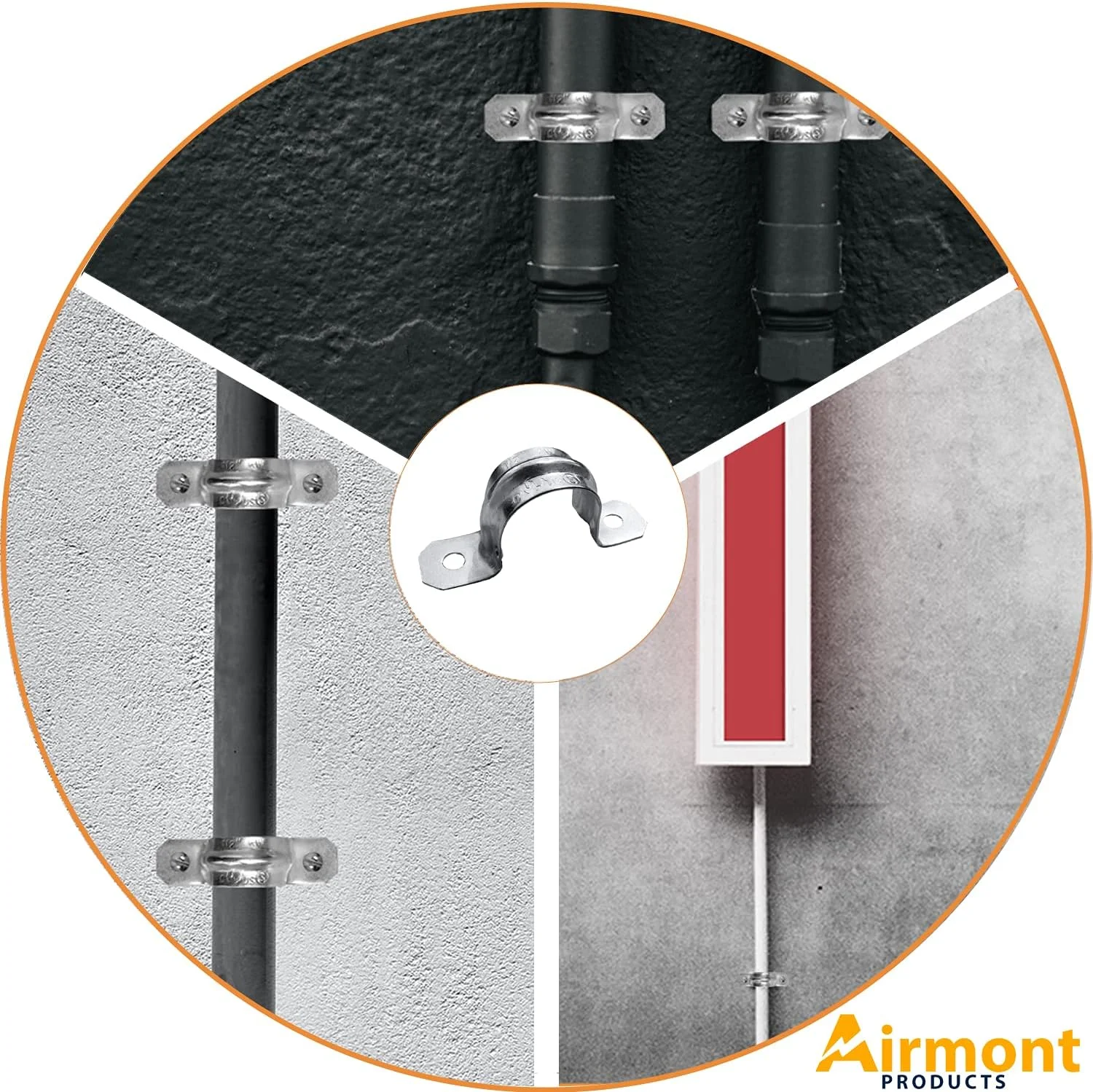 (بسته 100 عددی) بست لوله دو سوراخه گیره ای AP-10450، سایز 1/2 اینچ، برای نصب لوله های برق EMT، دارای دنده تقویت شده برای استحکام بیشتر، فلز گالوانیزه با روکش روی، گیره کششی برای نصب آسان