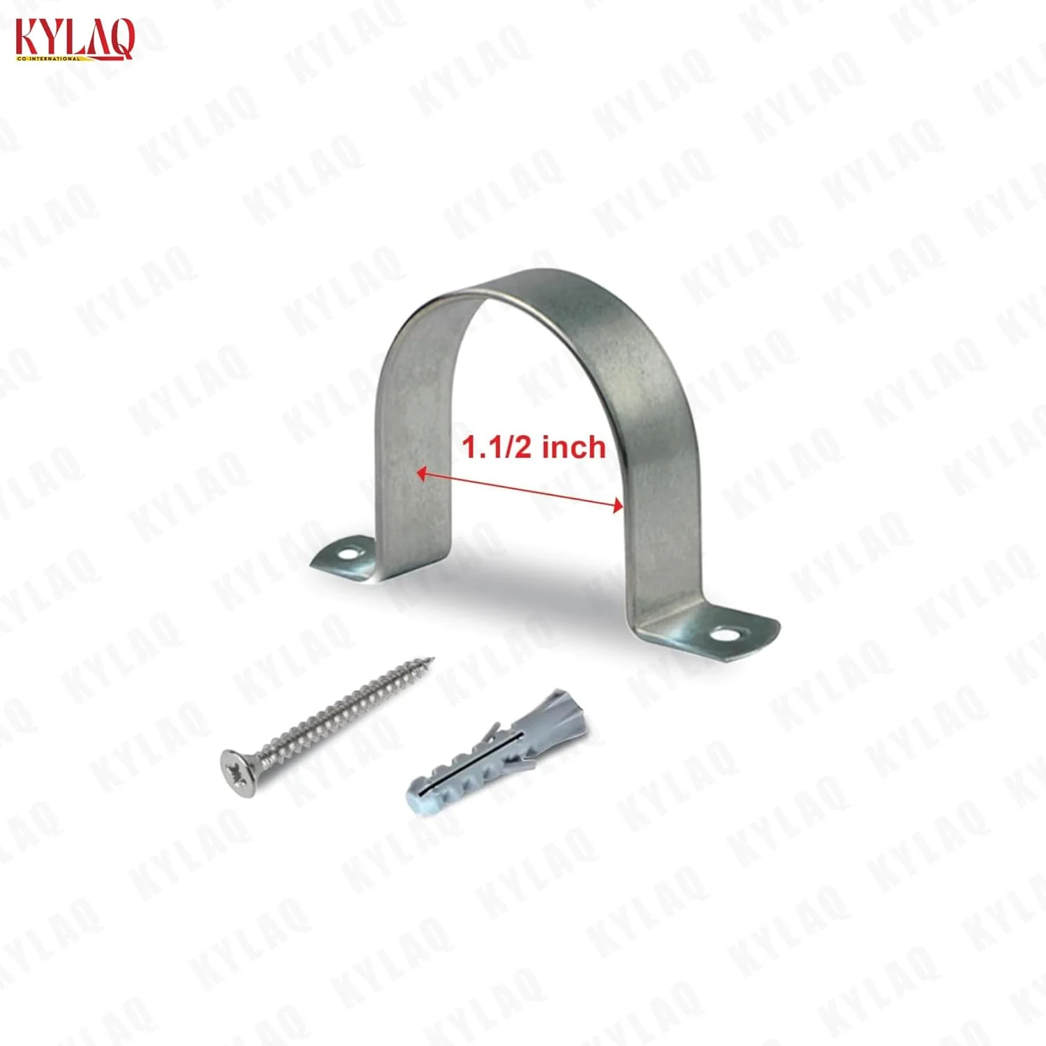 بست یو شکل گالوانیزه به همراه پیچ و رولپلاک - گیره آویز لوله برای بستن و پشتیبانی لوله های آب، گاز و لوله های برق - بست محکم - KYLAQ (5 عدد، 1-1/2 اینچ)