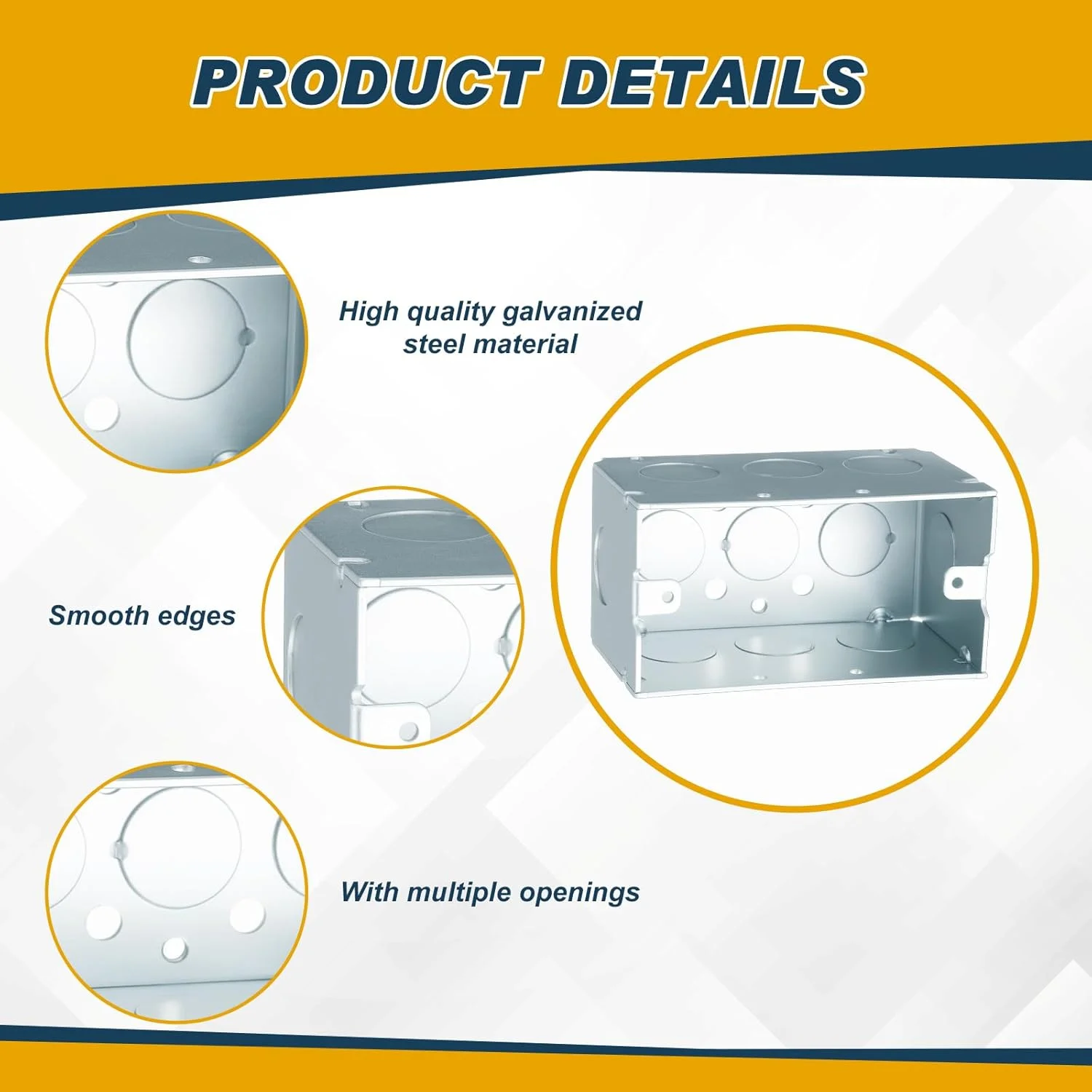 جعبه تقسیم برق فلزی کوپکیم، 8 عددی، 10x5 سانتی متر، عمق 5.4 سانتی متر، جعبه اتصال برق مربع، ظرفیت 270 سانتی متر مکعب، ساختار فلزی فولادی گالوانیزه، نقره ای