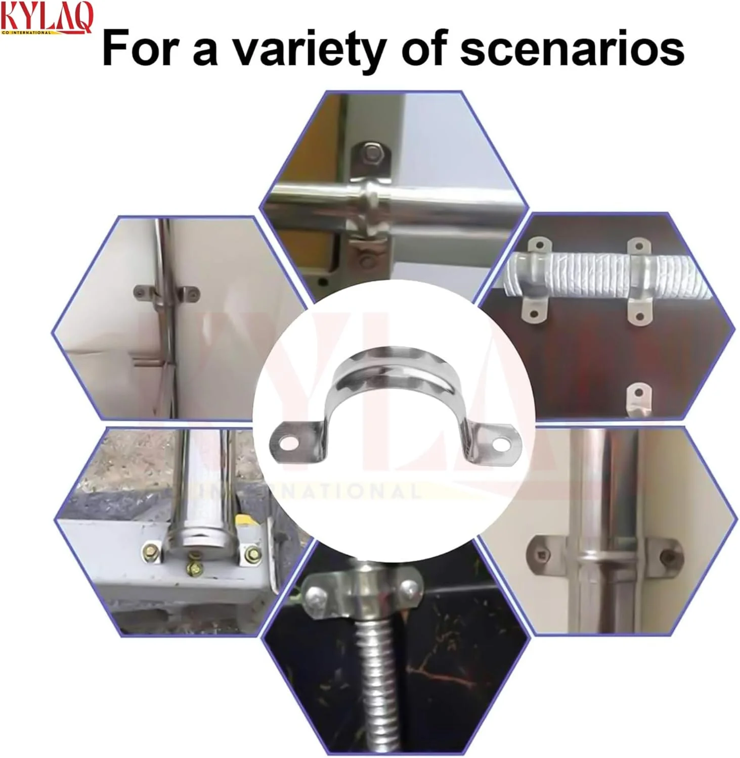 بست یو شکل گالوانیزه به همراه پیچ و رولپلاک - گیره آویز لوله برای بستن و پشتیبانی لوله های آب، گاز و لوله های برق - بست محکم - KYLAQ (5 عدد، 1-1/2 اینچ)