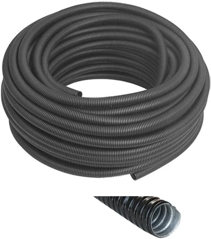 لوله خرطومی فلزی گالوانیزه با روکش PVC مشکی برای محافظت از کابل و سیم (25 میلی متر x 18 یارد)