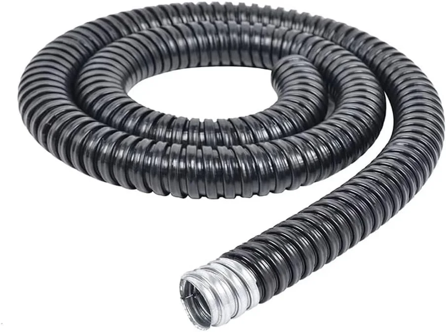 لوله خرطومی فلزی گالوانیزه با روکش PVC مشکی برای محافظت از کابل و سیم (25 میلی متر x 18 یارد)