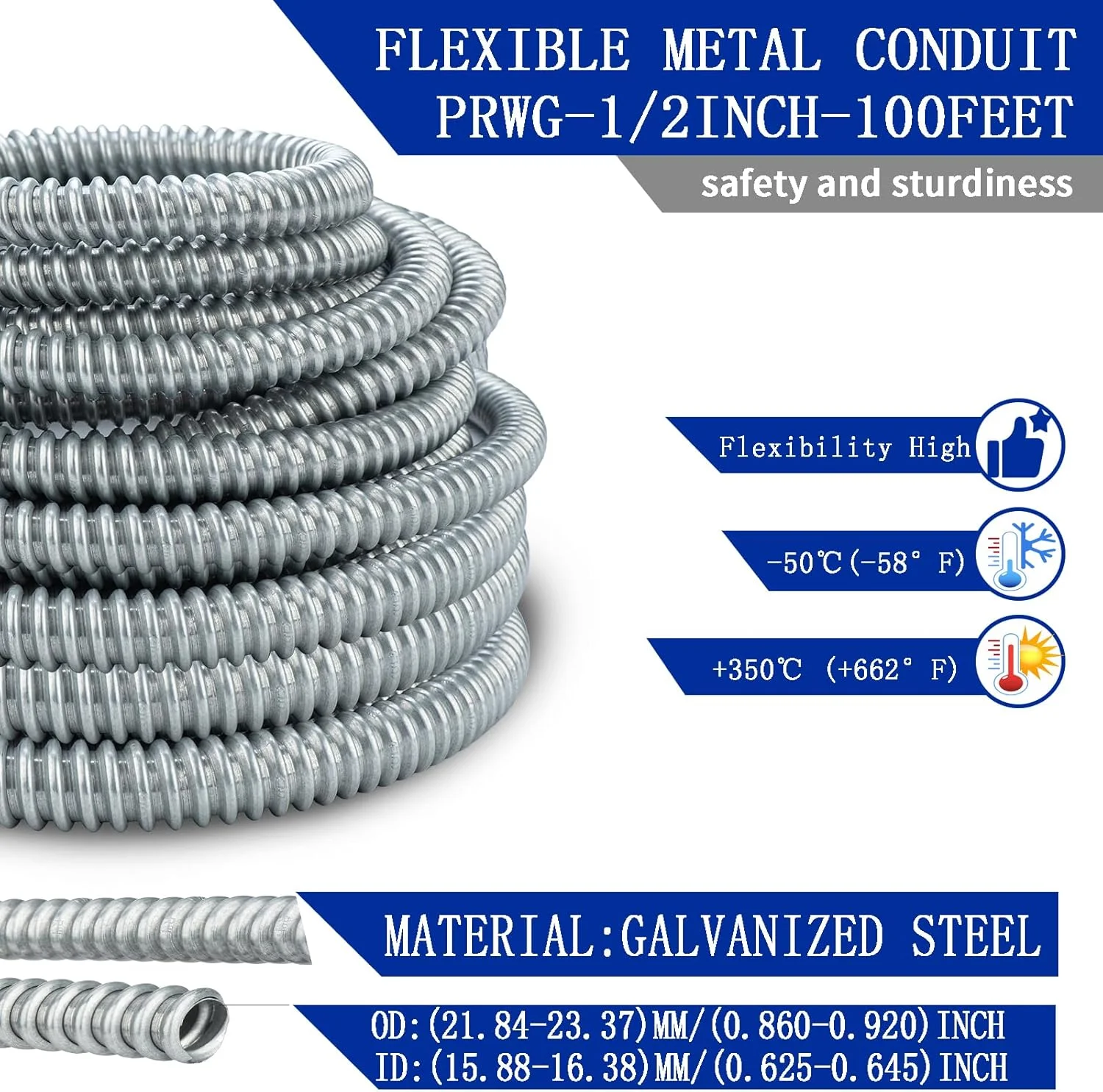 لوله فولادی خرطومی انعطاف پذیر یاریویز (قطر 1/2 اینچ * 100 فوت) به همراه 5 عدد کوپلینگ، 3 عدد زانویی و 10 عدد بست، مدل S-LCCK-0.5-100FT-KIT