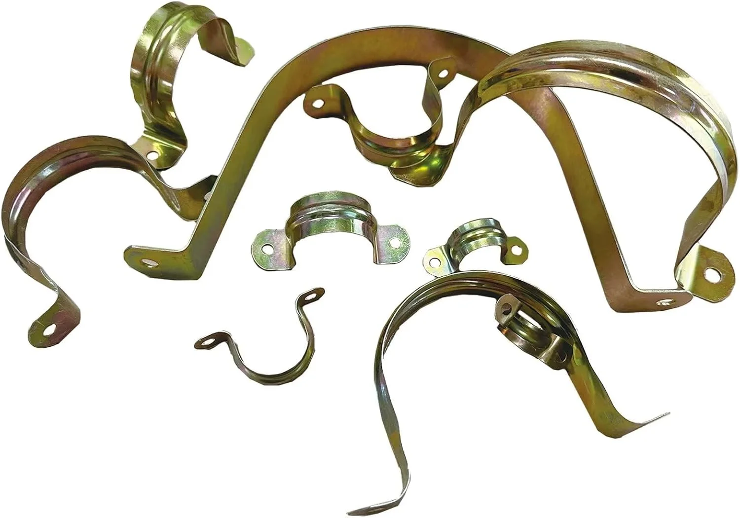 بست لوله 1/2 اینچ، دو سوراخه، گالوانیزه، رنگ برنجی، بست لوله U شکل، گیره لوله U، محکم کننده لوله (20 میلی متر، 50 عدد)