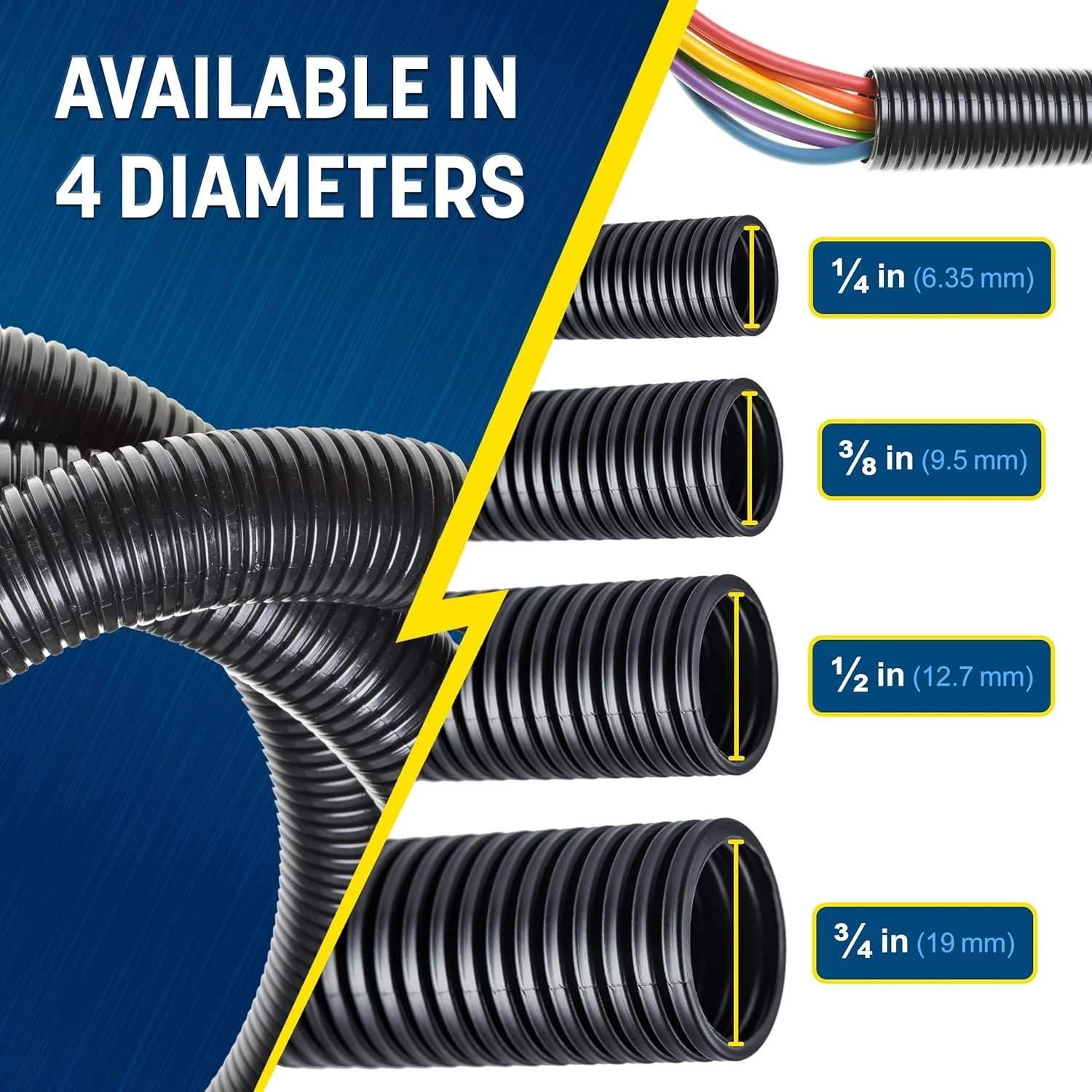 روکش محافظ کابل شکاف دار پلی اتیلن 1/2 اینچ | 15 متر، مقاوم در برابر حرارت، مناسب برای سیم کشی خودرو، دریایی، صنعتی و الکتریکی (موجود در اندازه های: 1/4، 3/8، 1/2 و 3/4 اینچ)