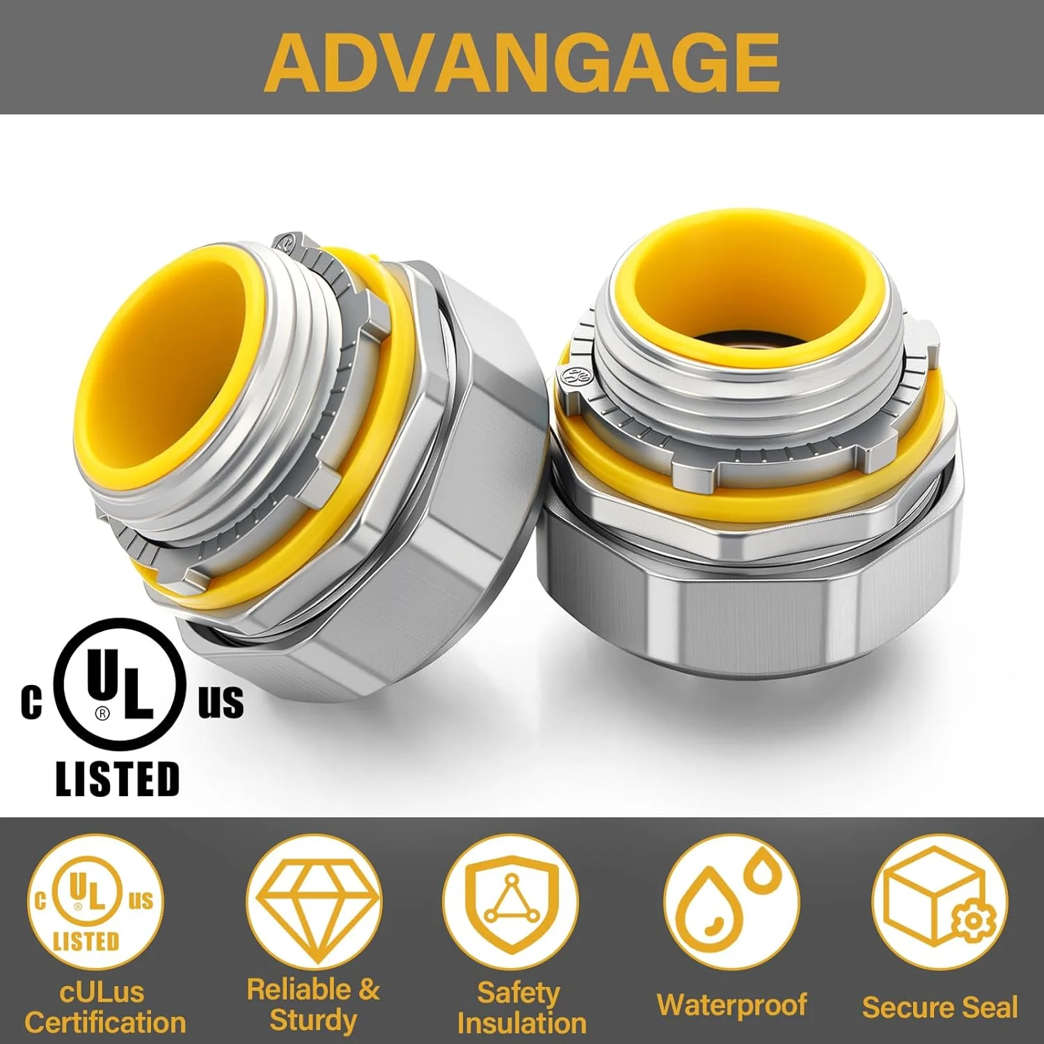 اتصالات لوله فلکسیبل مایع غیر قابل نفوذ گیصافی، 5 عددی، مستقیم، عایق شده، فلز ریخته گری شده از جنس روی، اتصالات لوله برق غیر قابل نفوذ برای لوله های انعطاف پذیر 1 اینچی و نوع B