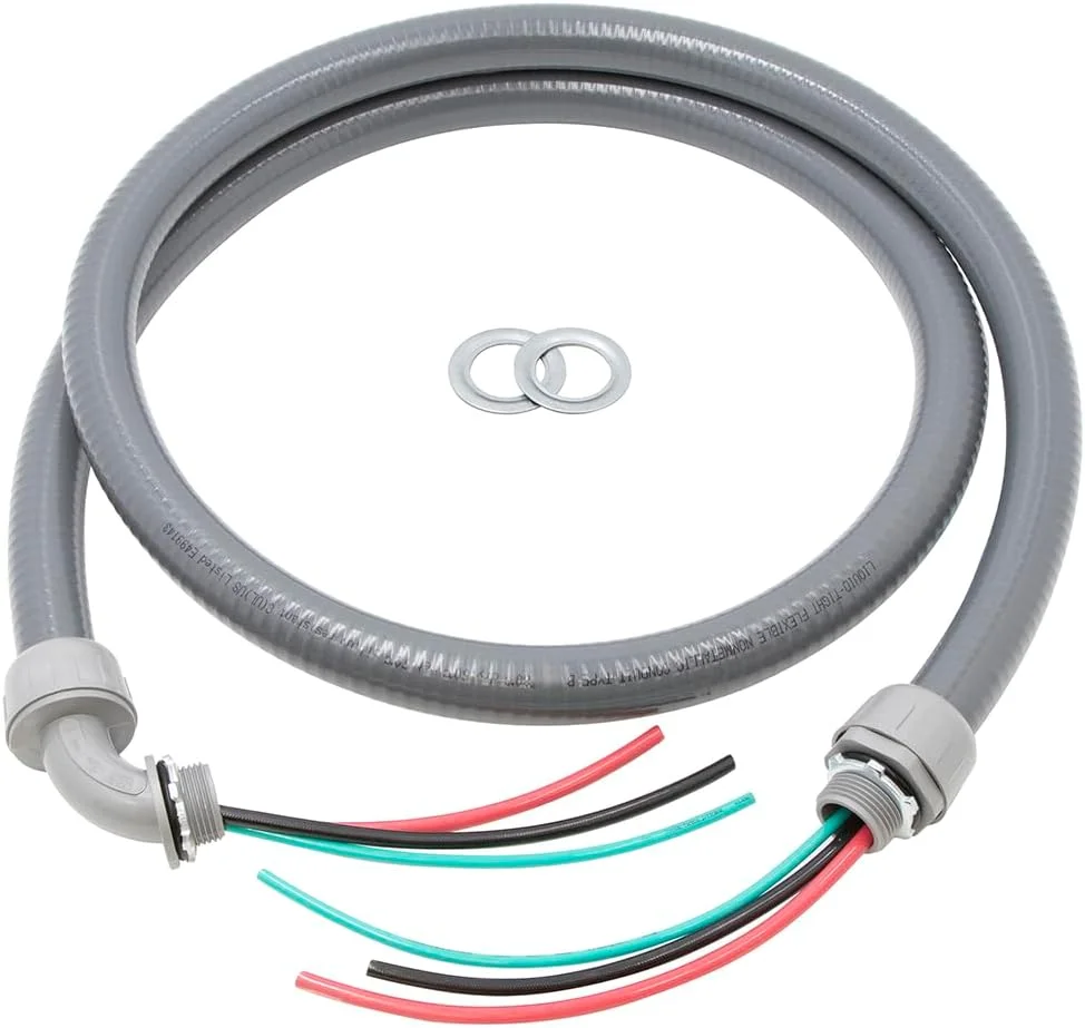 کابل خرطومی غیر فلزی پی وی سی Maxxima، سایز 1/2 اینچ در طول 1.8 متر، شامل سیم های هادی 2.3 متری با گیج 8 AWG و سیم اتصال به زمین با گیج 10 AWG، دارای یک اتصال مستقیم 1/2 اینچی و یک اتصال 90 درجه 1/2 اینچی کابل خرطومی غیر فلزی پی وی سی Maxxima، سایز 1/2 اینچ در طول 1.8 متر، شامل سیم های هادی 2.3 متری با گیج 8 AWG و سیم اتصال به زمین با گیج 10 AWG، دارای یک اتصال مستقیم 1/2 اینچی و یک اتصال 90 درجه 1/2 اینچی