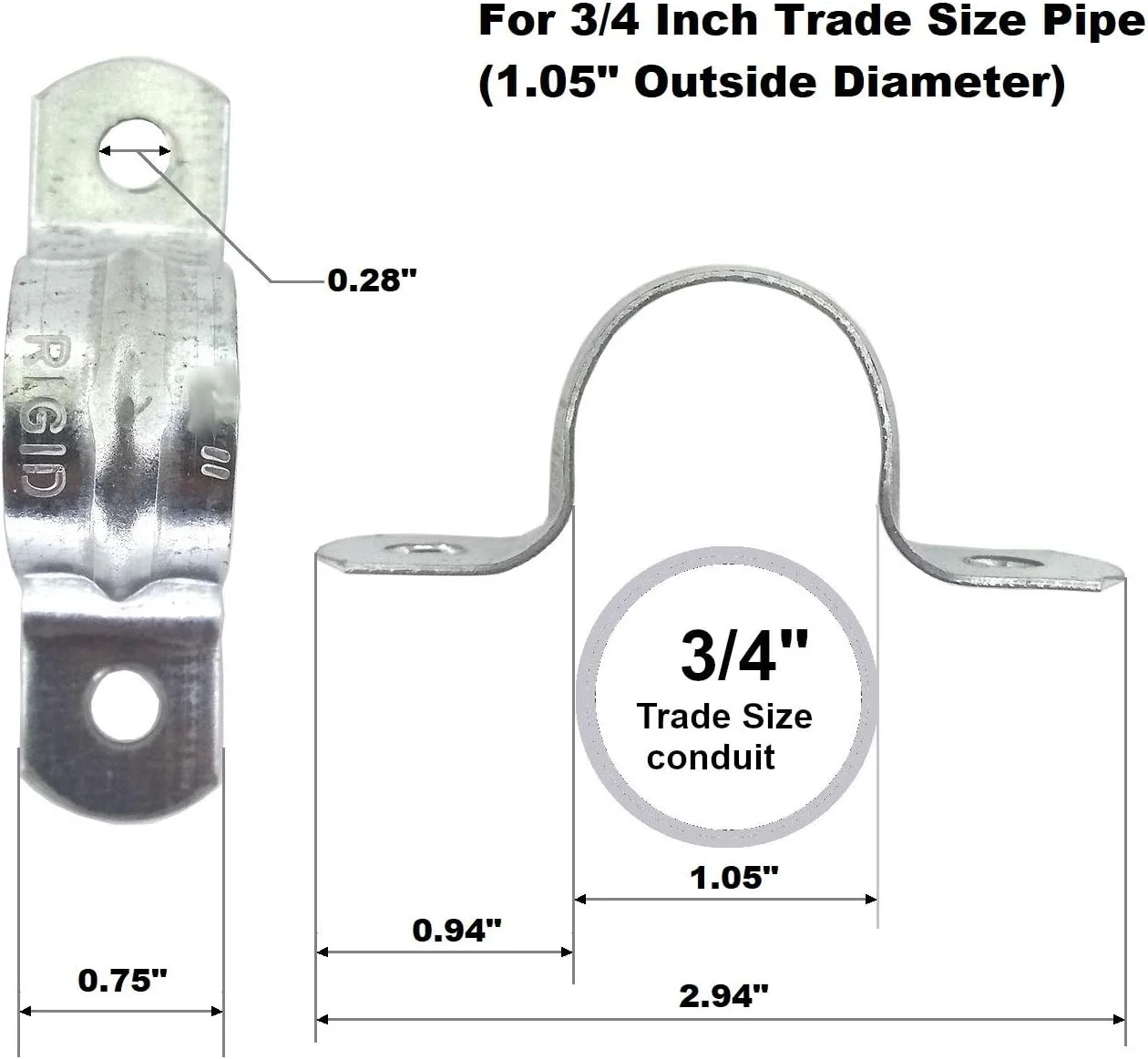 بست لوله ای محکم، 2 سوراخ، برای لوله های گالوانیزه یا پی وی سی، مجرای IMC (10 عدد، 3/4 اینچ)