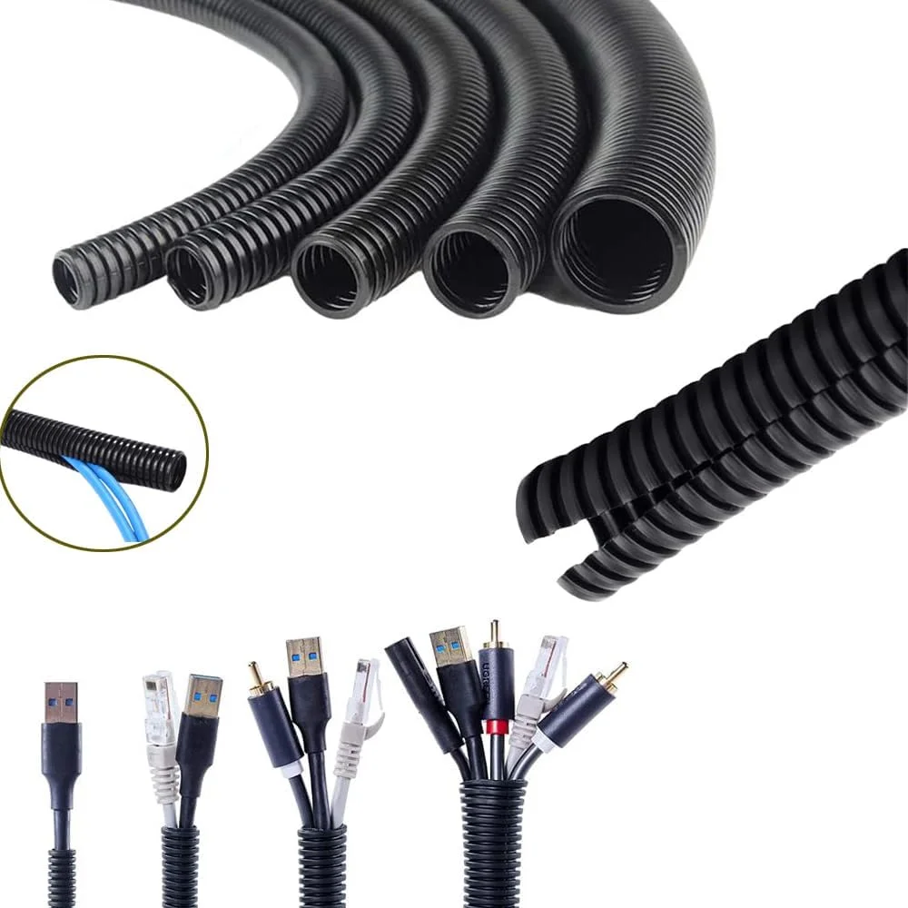 لوله خرطومی روکش سیم SKYPRO، لوله محافظ کابل سیم موجدار مشکی، لوله مرتب کننده کابل برای کابل های تلویزیون، سیم برق، چراغ های باغ (OD 7 میلی متر، 6 متر)