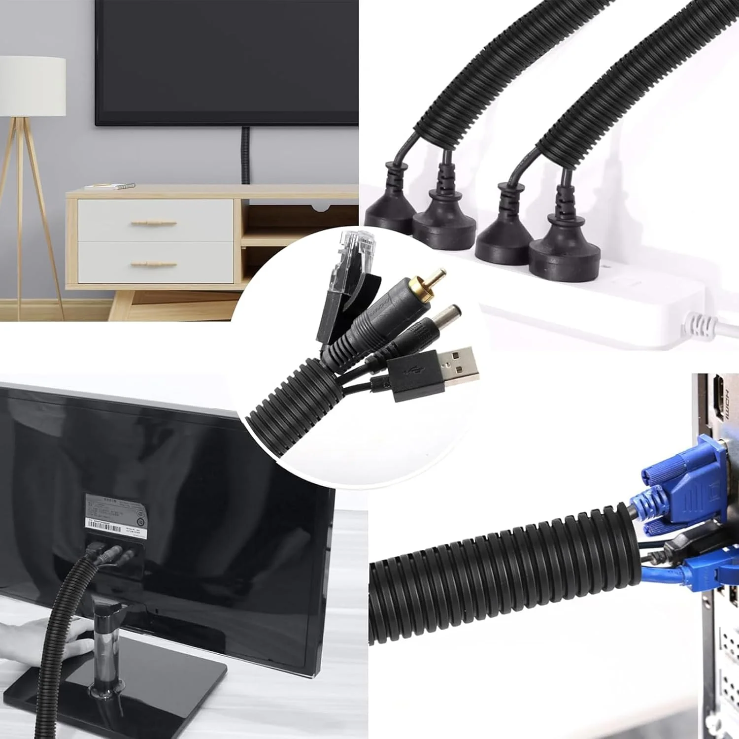 لوله خرطومی روکش سیم شکاف دار Sasylvia در اندازه های 1/4، 3/8 و 1/2 اینچ با طول 20 فوت به همراه ابزار نصب، مجموعه روکش کابل شکاف دار، لوله محافظ برق انعطاف پذیر