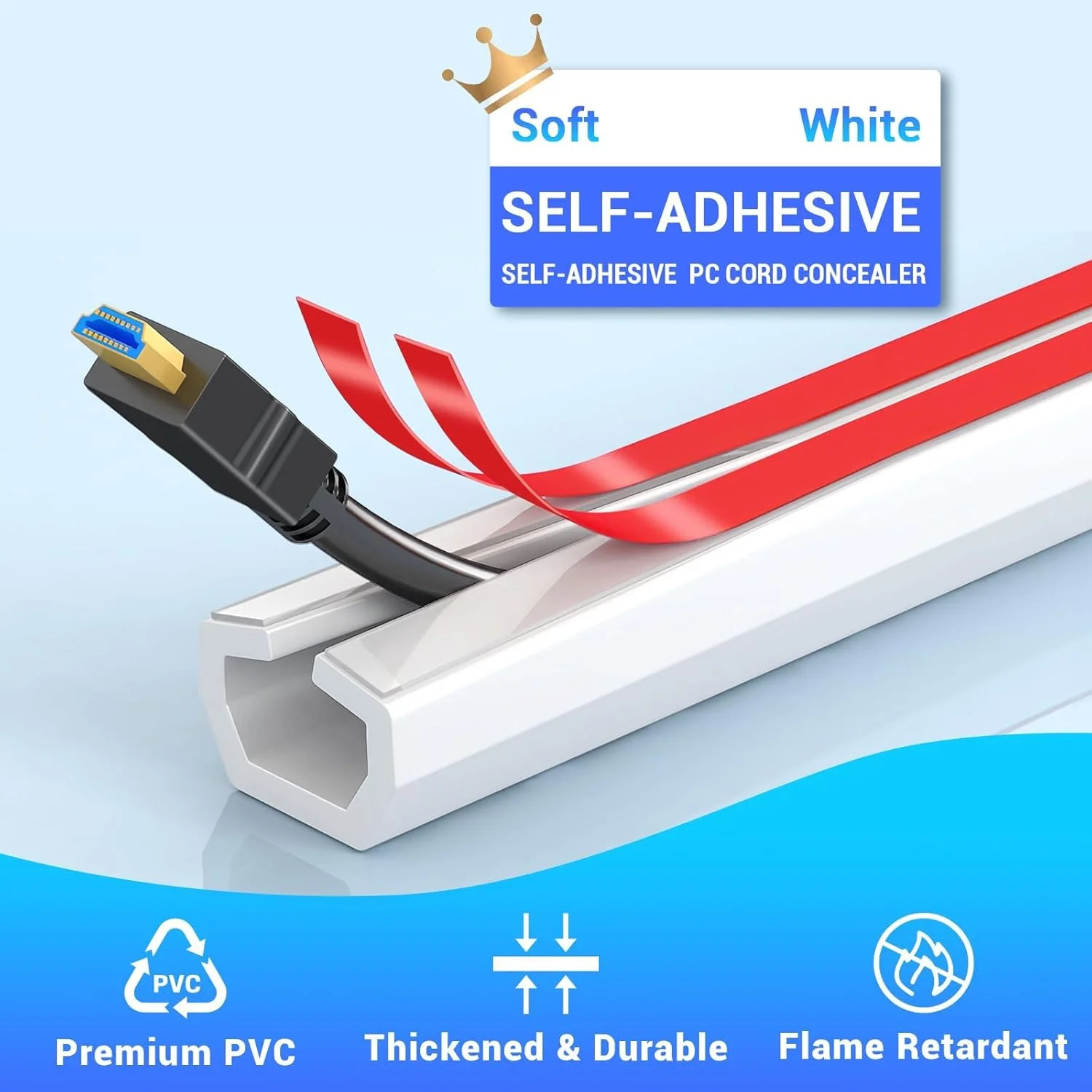 محافظ کابل زمینی، کانال تک سیم 2 متری، پوشش کابل خود چسب، سیستم مدیریت کابل نرم PC Tv، پوشش سیم زمینی، پوشش سیم اداری خانگی، 15mm (عرض) x 10mm (ارتفاع) x 2m (طول)، سفید