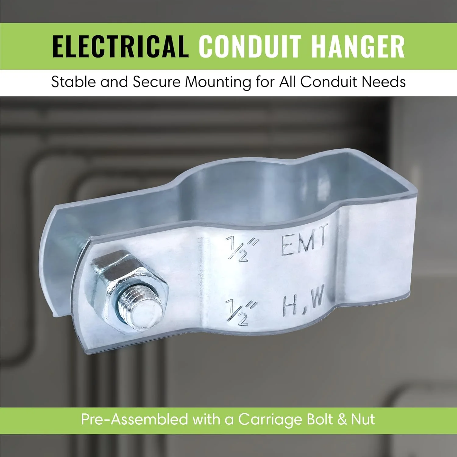 آویز لوله برق، بست لوله برق ½ اینچی با پیچ و مهره، بست های لوله برق گالوانیزه، اتصالات لوله برق سخت برای نصب، بسته 50 عددی