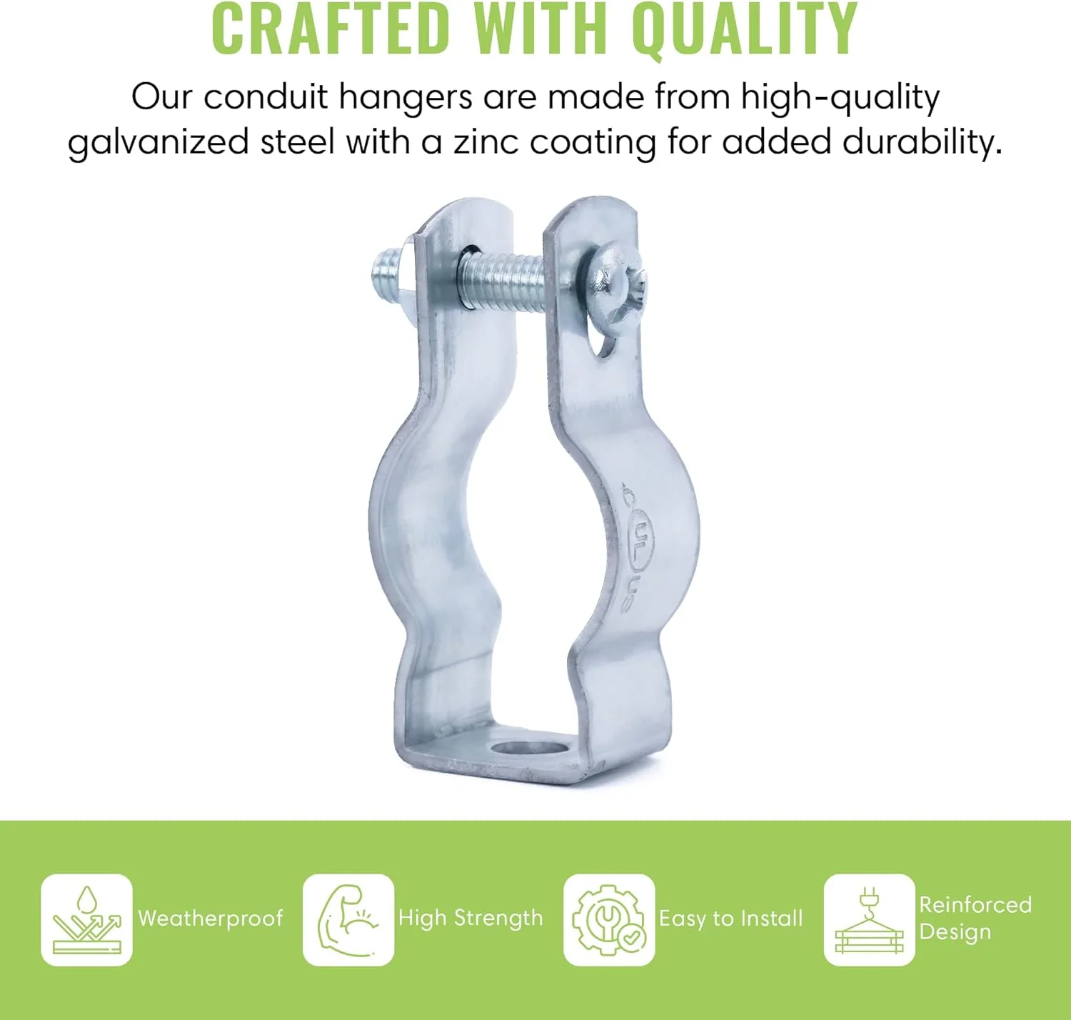 آویز لوله برق، بست لوله برق ½ اینچی با پیچ و مهره، بست های لوله برق گالوانیزه، اتصالات لوله برق سخت برای نصب، بسته 50 عددی