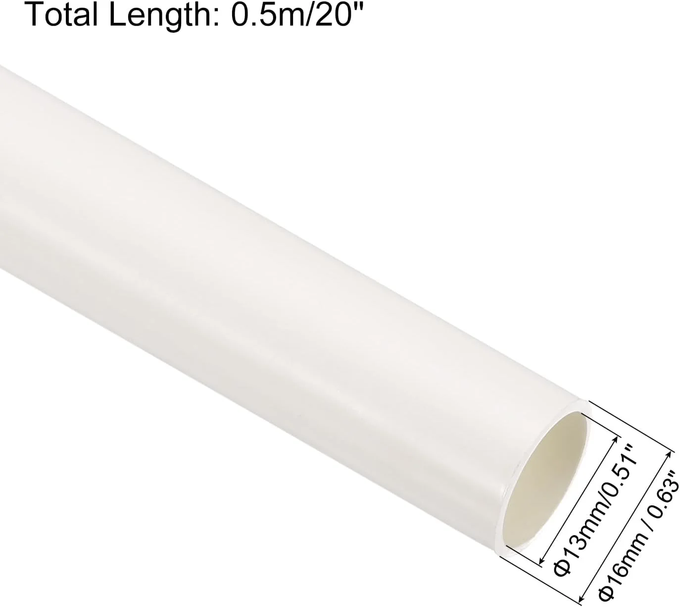 لوله خرطومی پی وی سی، طول 0.5 متر، قطر خارجی 16 میلی متر، داکت کابل، لوله مستقیم سفید برای نصب سیم کشی برق، بسته 6 عددی