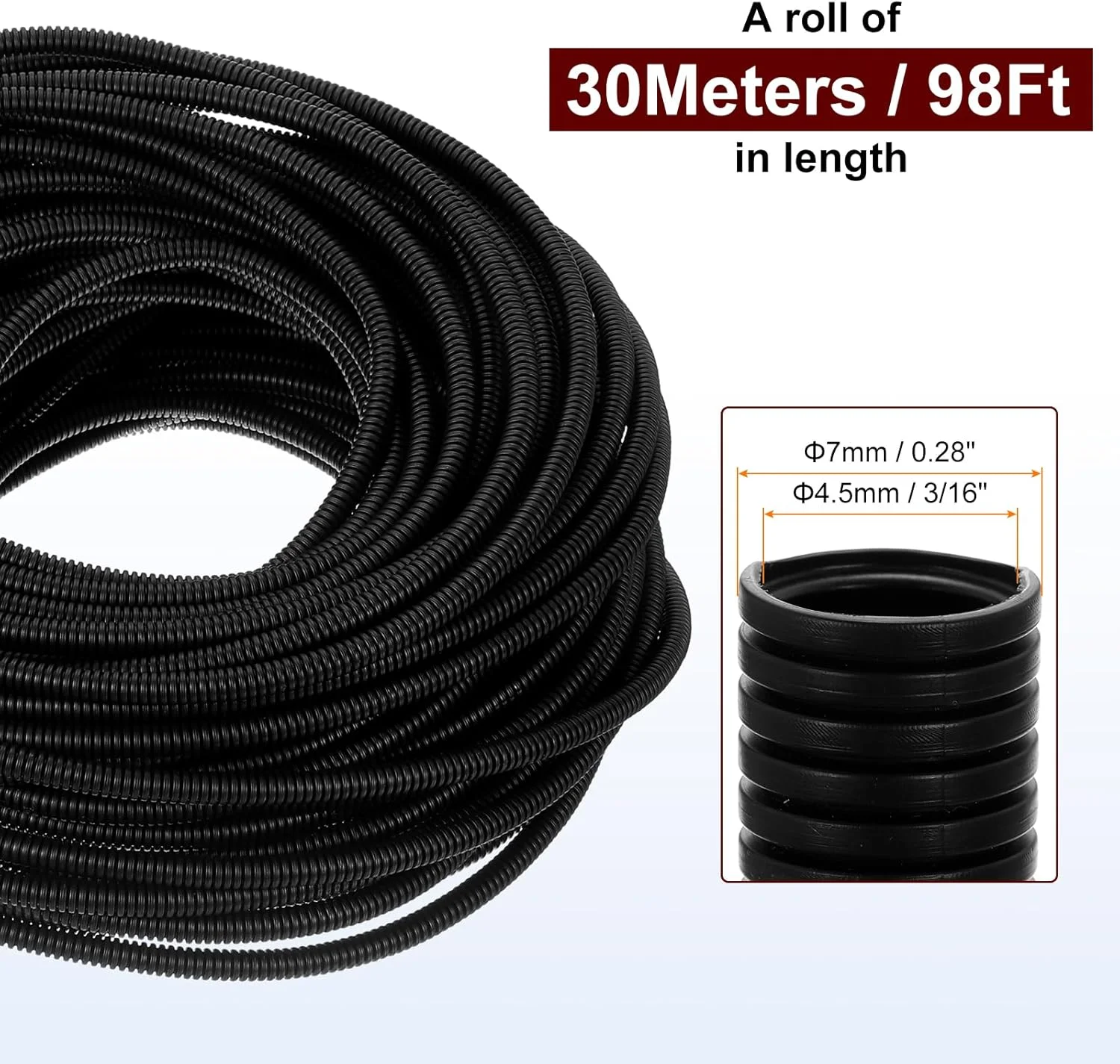 لوله خرطومی سیم 30 متری با قطر 4.5 میلی متر، محافظ سیم و کابل، روکش سیم انعطاف پذیر برق