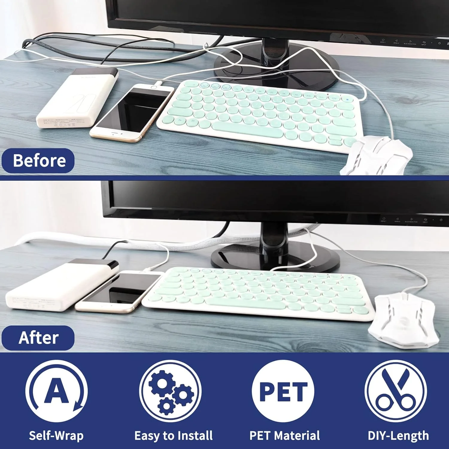 محافظ کابل سوناتور، سازمان دهنده کابل، طول 5 متر - روکش سیم 1/2 اینچی، پوشش دهنده سیم خود چسب، آستین کابل بافته شده به همراه 14 بست کابل قابل استفاده مجدد، سازمان دهنده کابل برای تلویزیون/صوتی/کامپیوتر/خودرو