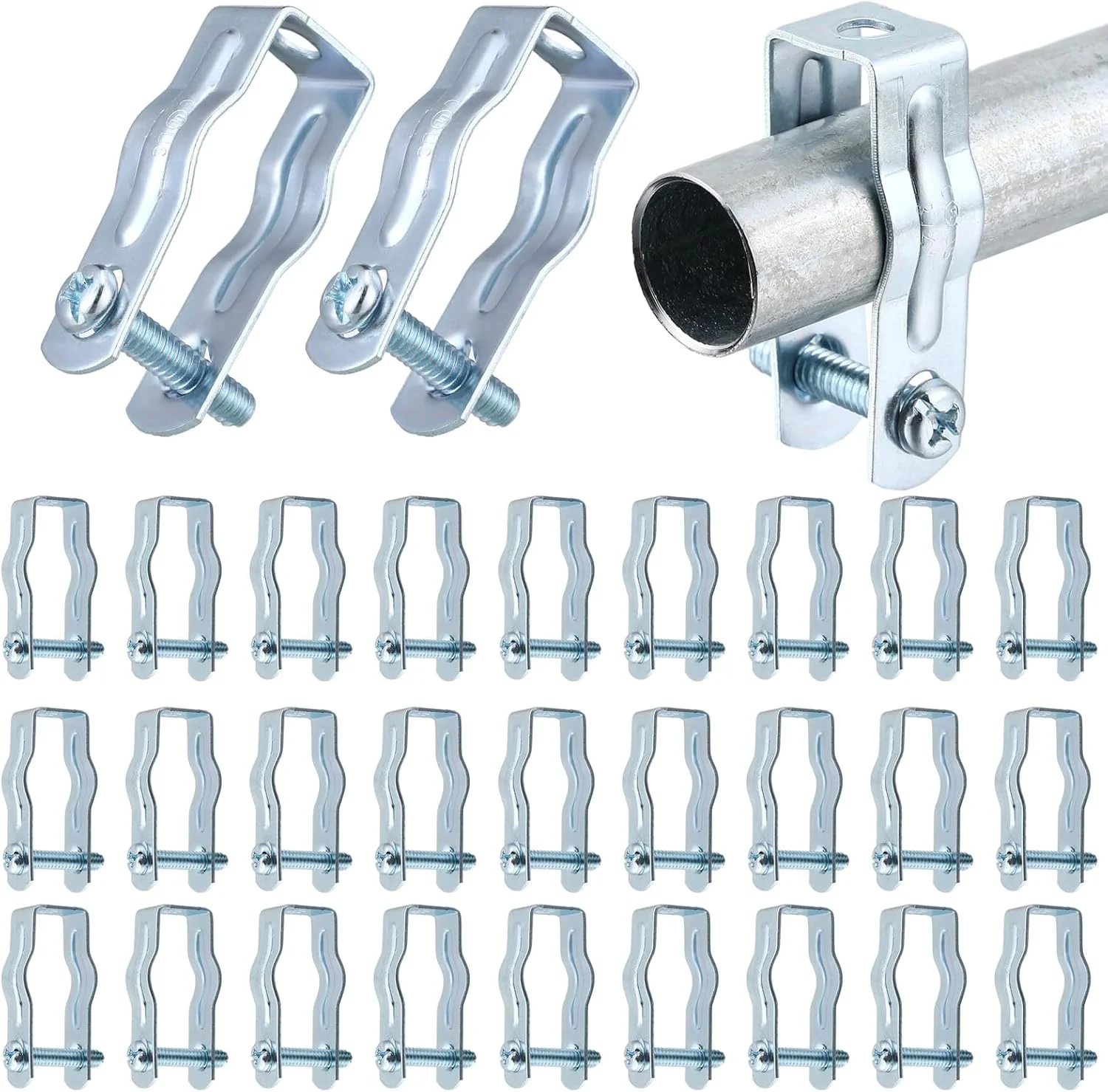 بست های عایق دار یاکوم برای میله های رزوه ای، بست های فلزی گالوانیزه برای لوله های برق، تسمه ها و آویزها، اتصالات لوله برق سخت، نصب لوله برق روی سطوح (سایز 3/4 اینچ)، 25 عدد