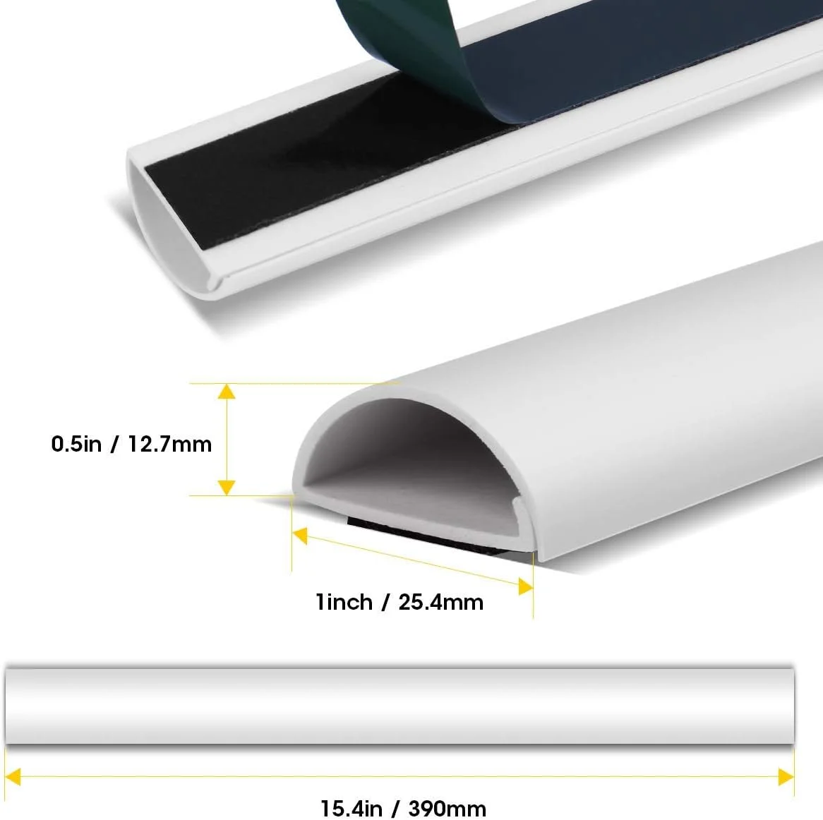 کانال سیم D، پوشش سیم پنهان کننده کابل دیواری 245 اینچی، مدیریت کابل خود چسب برای پنهان کردن سیم ها، کابل ها، طناب ها برای تلویزیون ها و کامپیوترهای نصب شده روی دیوار - 16x15.4، سفید
