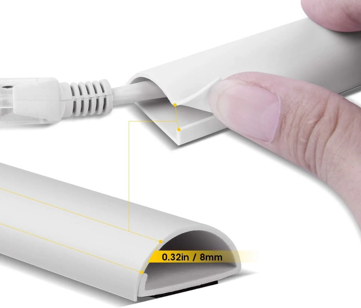 کانال سیم D، پوشش سیم پنهان کننده کابل دیواری 245 اینچی، مدیریت کابل خود چسب برای پنهان کردن سیم ها، کابل ها، طناب ها برای تلویزیون ها و کامپیوترهای نصب شده روی دیوار - 16x15.4، سفید