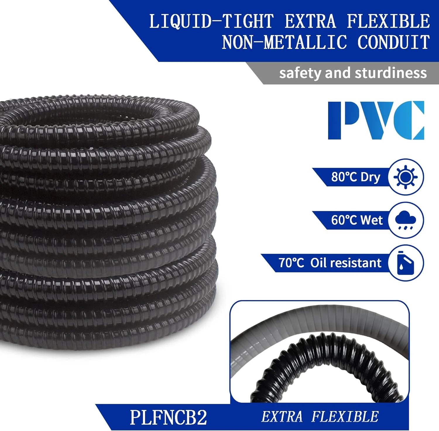 کیت لوله خرطومی برق پی وی سی مایع غیر فلزی فوق العاده انعطاف پذیر مشکی (قطر 1/2 اینچ * 50 فوت) یاریویز به همراه 5 عدد کوپلینگ، 3 عدد زانو و 10 عدد بست