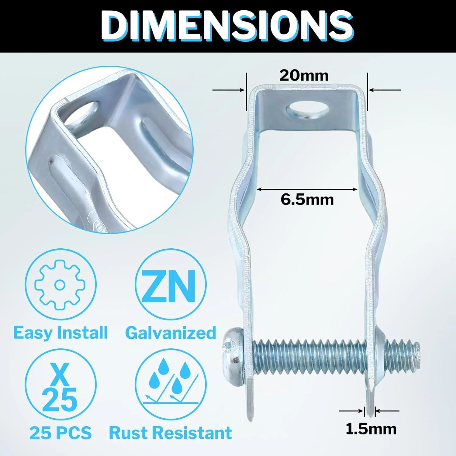 بست های عایق دار یاکوم برای میله های رزوه ای، بست های فلزی گالوانیزه برای لوله های برق، تسمه ها و آویزها، اتصالات لوله برق سخت، نصب لوله برق روی سطوح (سایز 3/4 اینچ)، 25 عدد
