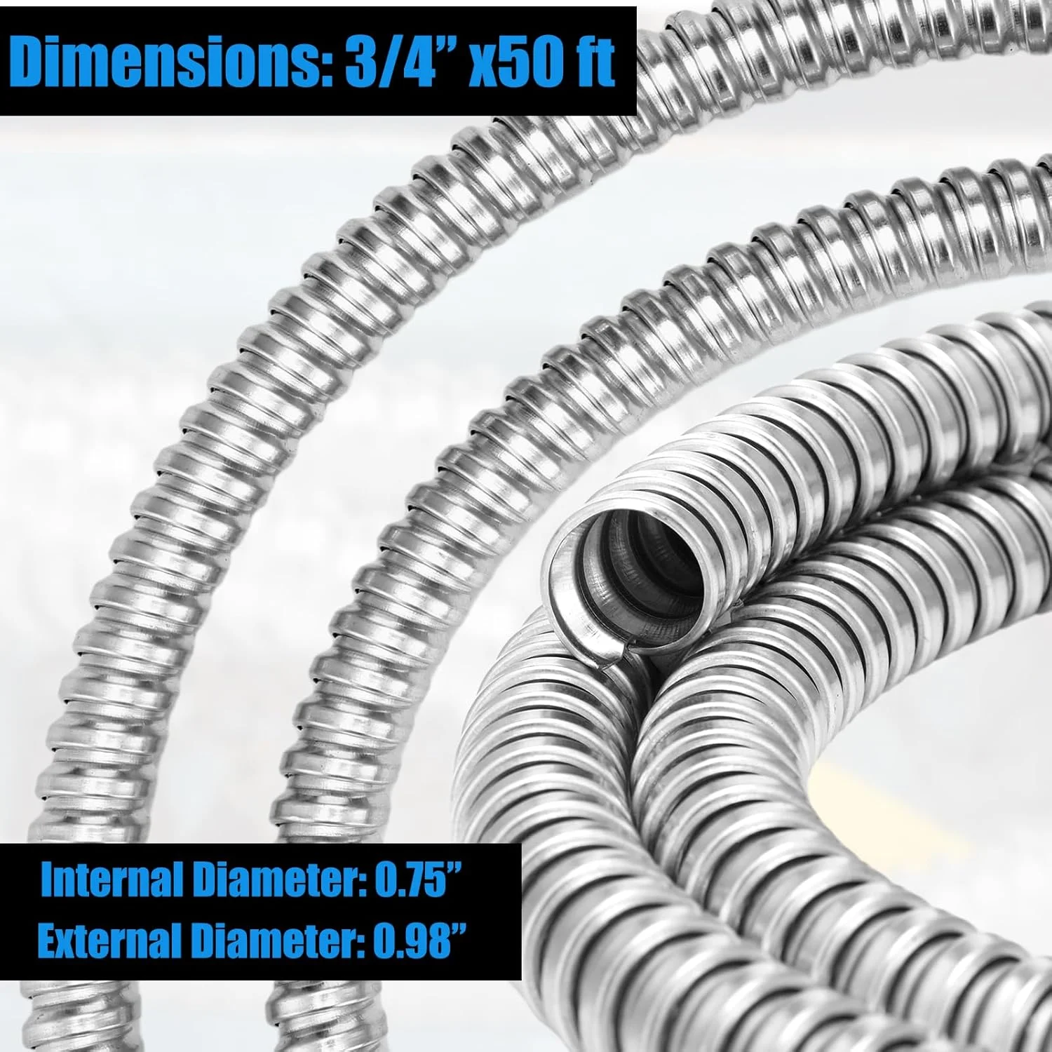 لوله فلزی خرطومی یاوکوم، سایز 3/4 اینچ، طول 15 متر، دیواره نازک، فولاد گالوانیزه، لوازم جانبی الکتریکی مناسب فضای باز برای سیم کشی گرینفیلد