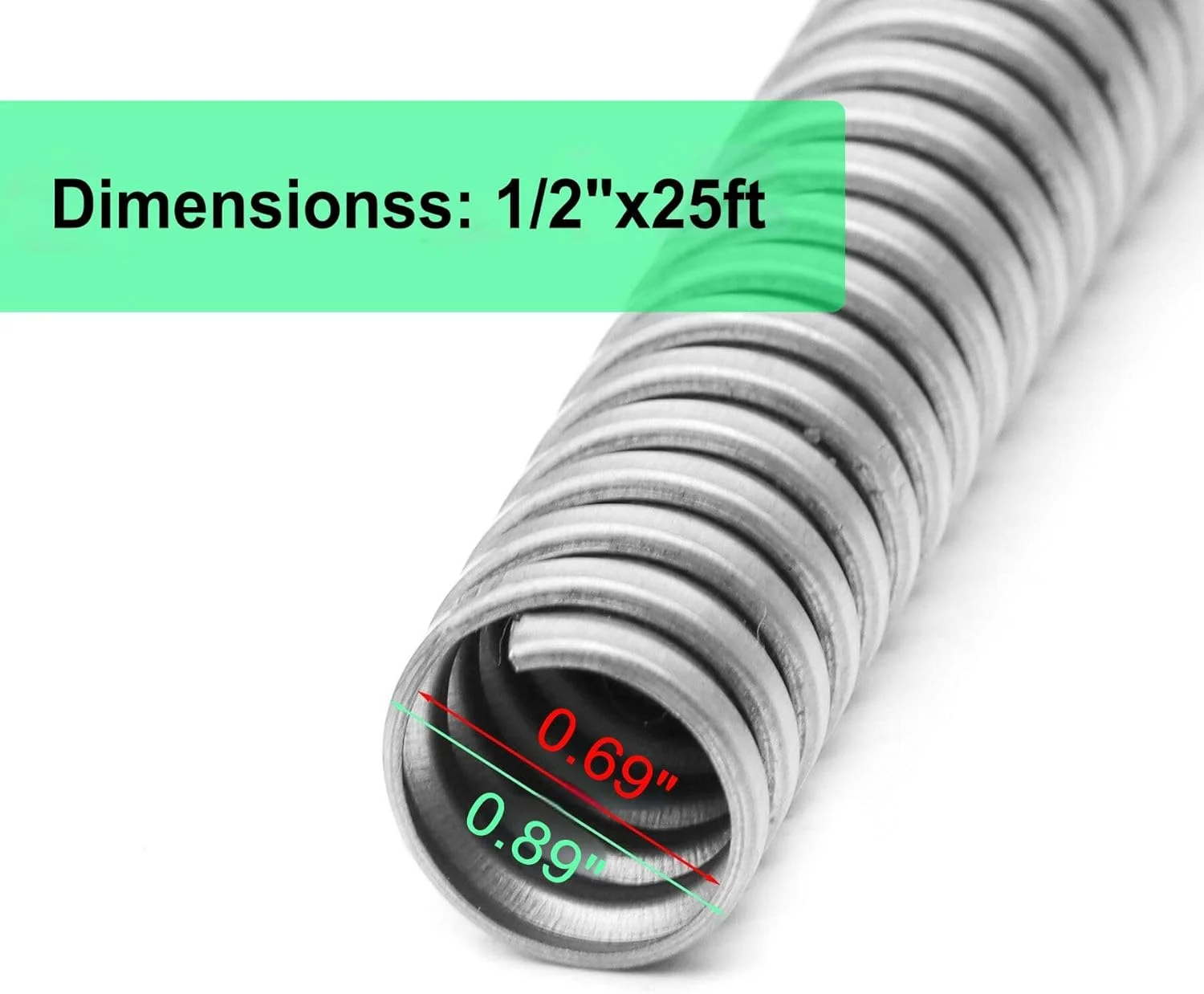 لوله خرطومی فلزی انعطاف پذیر ½ اینچ، 7.5 متر روکش کابل شکاف دار گالوانیزه آهنی برای مصارف صنعتی، مدیریت کابل خانگی، سیم کشی و محافظت