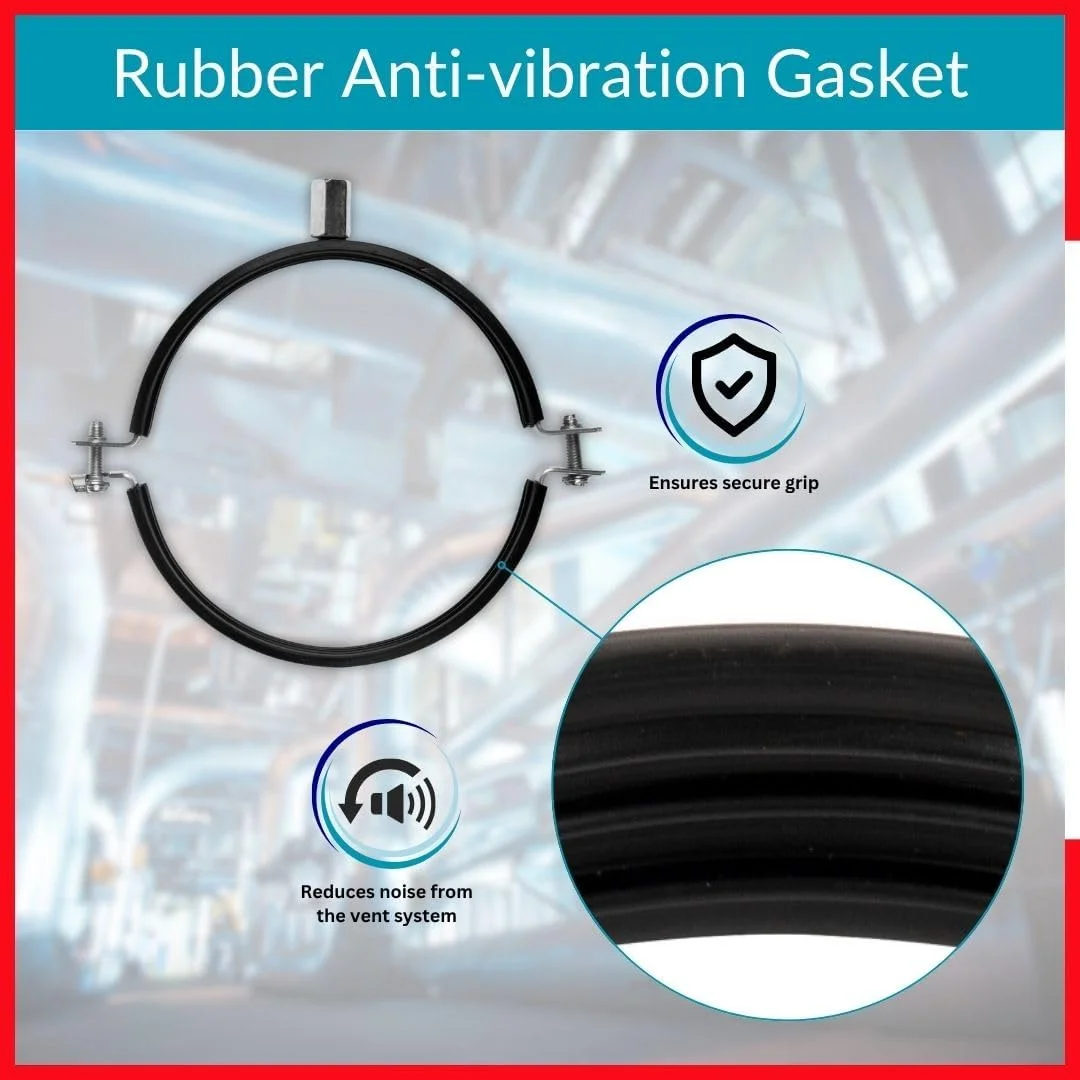 بست لوله 5 اینچی TURvent - براکت نصب فولادی گالوانیزه - گیره کانال با واشر لاستیکی و رزوه M8/M10 - براکت های فلزی نگهدارنده برای سیستم تهویه مطبوع