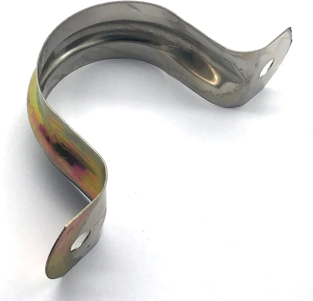 بست لوله ای 2.5 اینچی، دو سوراخه، گالوانیزه، بست لوله ای U شکل، گیره لوله ای U شکل، محکم کننده لوله (10 عدد، 2.5 اینچ، رنگ برنجی، 76 میلی متر)