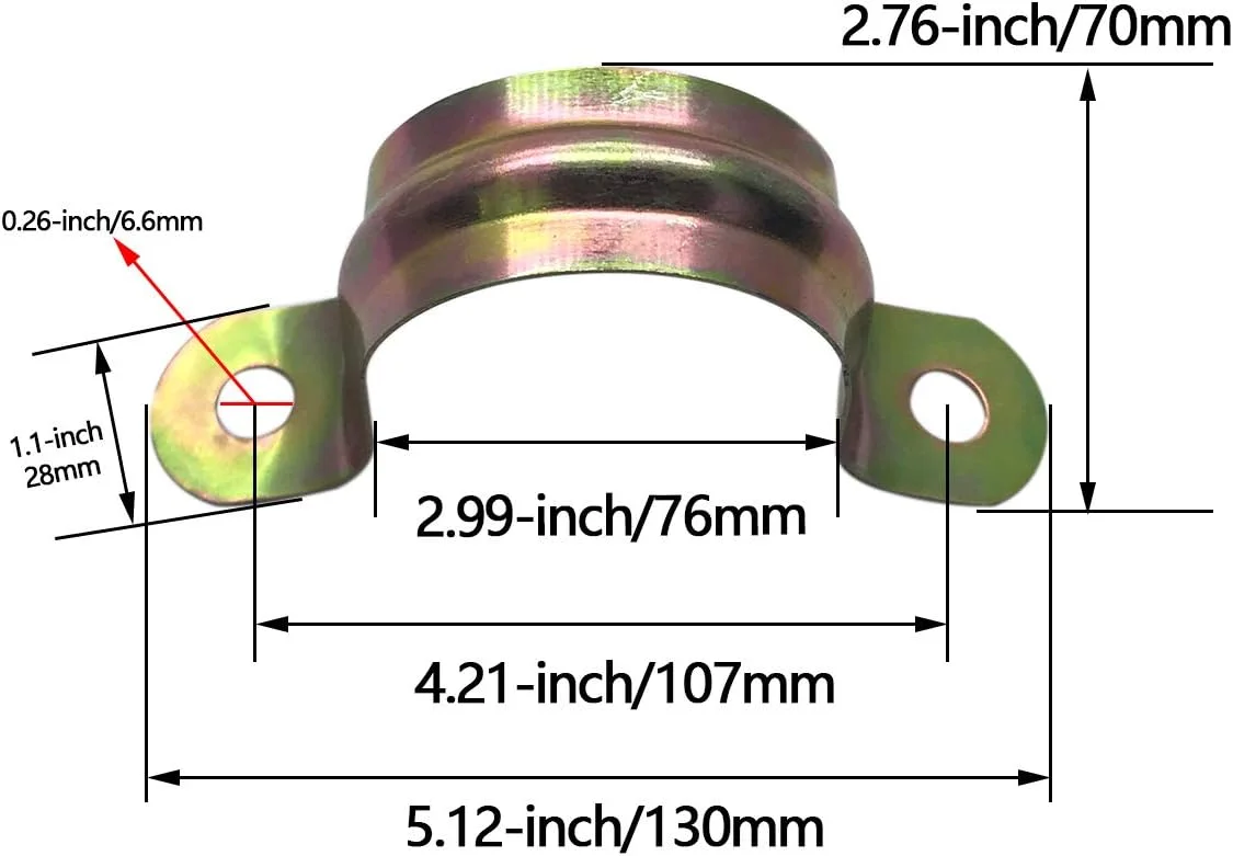 بست لوله ای 2.5 اینچی، دو سوراخه، گالوانیزه، بست لوله ای U شکل، گیره لوله ای U شکل، محکم کننده لوله (10 عدد، 2.5 اینچ، رنگ برنجی، 76 میلی متر)