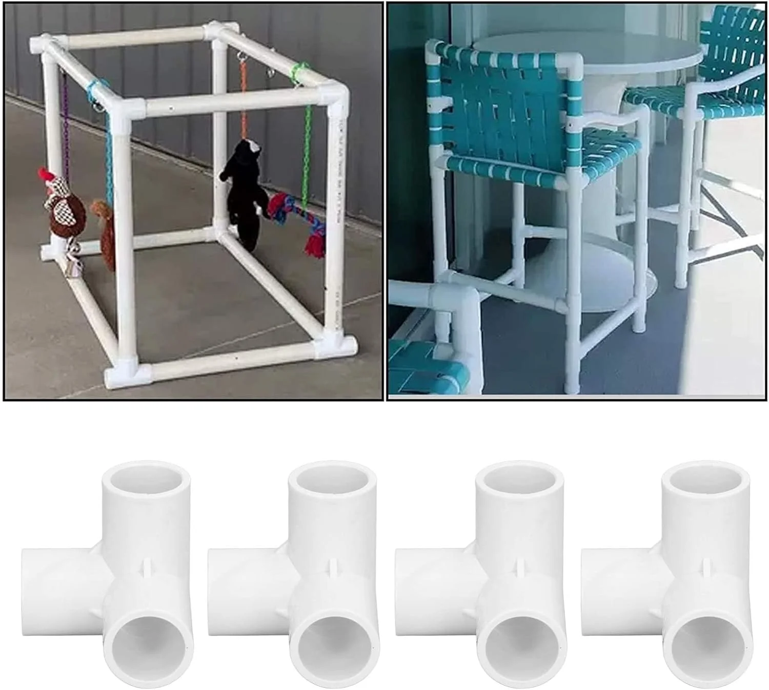 اتصالات لوله سه راهی، 10 عدد اتصال دهنده گوشه ای PVC تی 20 میلی متری، درجه مبلمان، اتصالات لوله گلخانه و اتصالات چادر، نصب آسان (سفید)