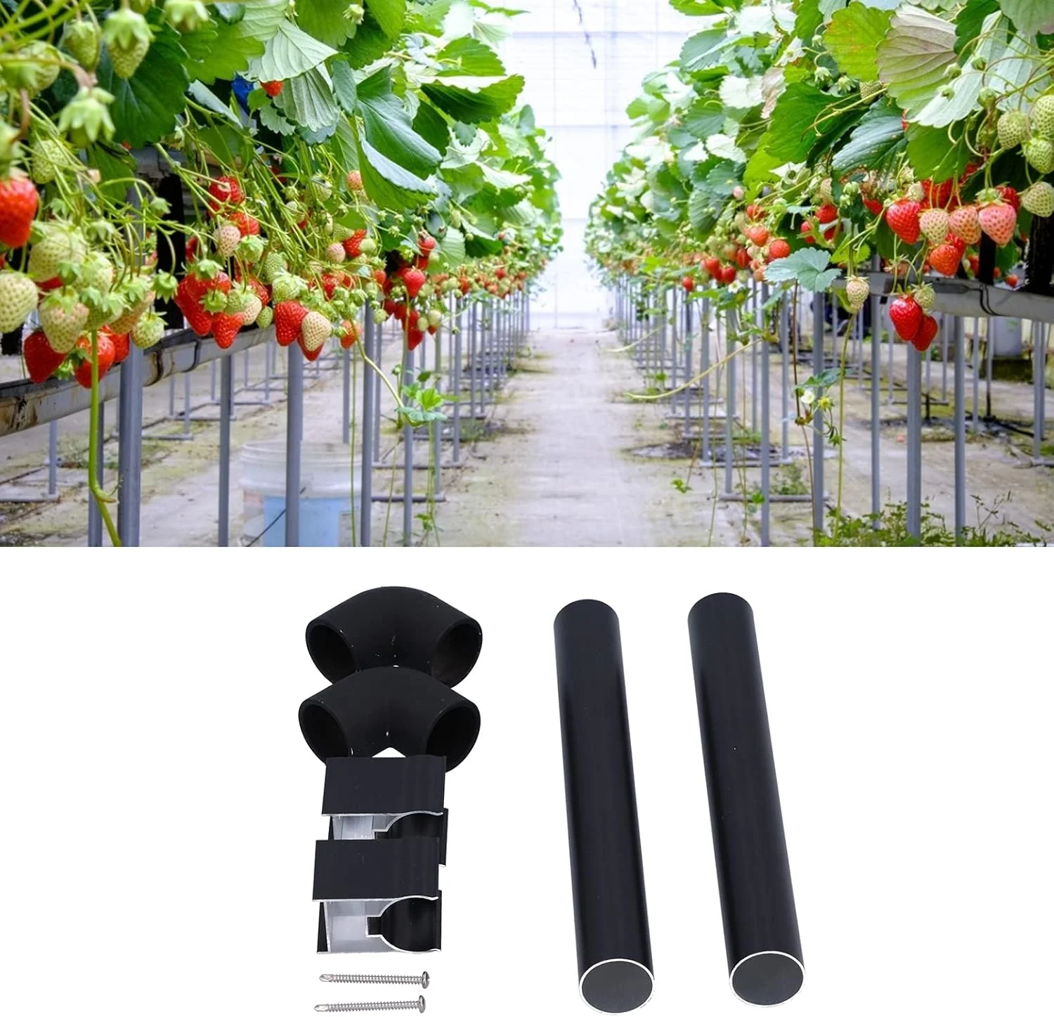 ناودان آب باران گلخانه ای 32 میلی متری، کیت های ناودانی لوله پایین مخزن آب حرفه ای، استفاده آسان، لوازم گلخانه ای، کیت لوله پایین مخزن آب آلومینیومی مشکی برای گلخانه های کوچک