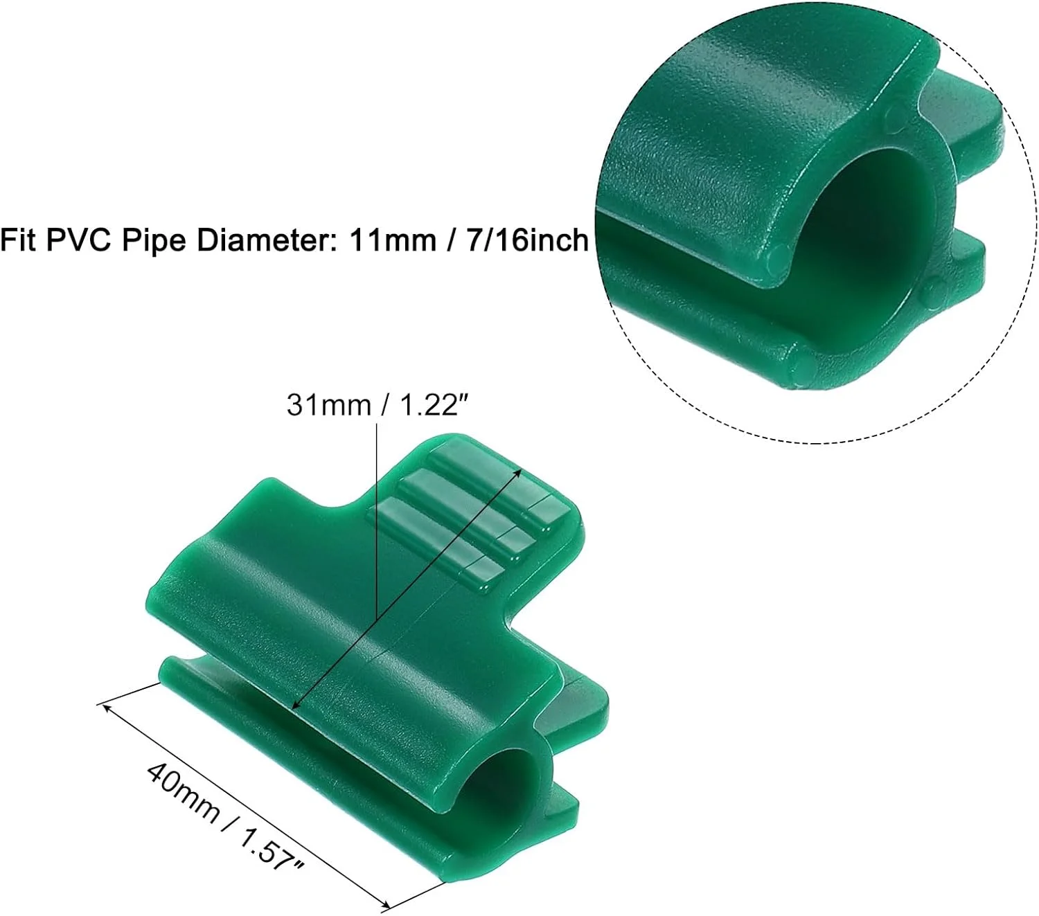 بست های گلخانه ای QUARKZMAN برای لوله های PVC با قطر 7/16 اینچ، بسته 20 عددی بست فیلم گلخانه ای، بست میله توری سایه، کمانی باغ برای پوشش ردیفی، فیلم پلاستیکی گلخانه ای (سبز تیره)