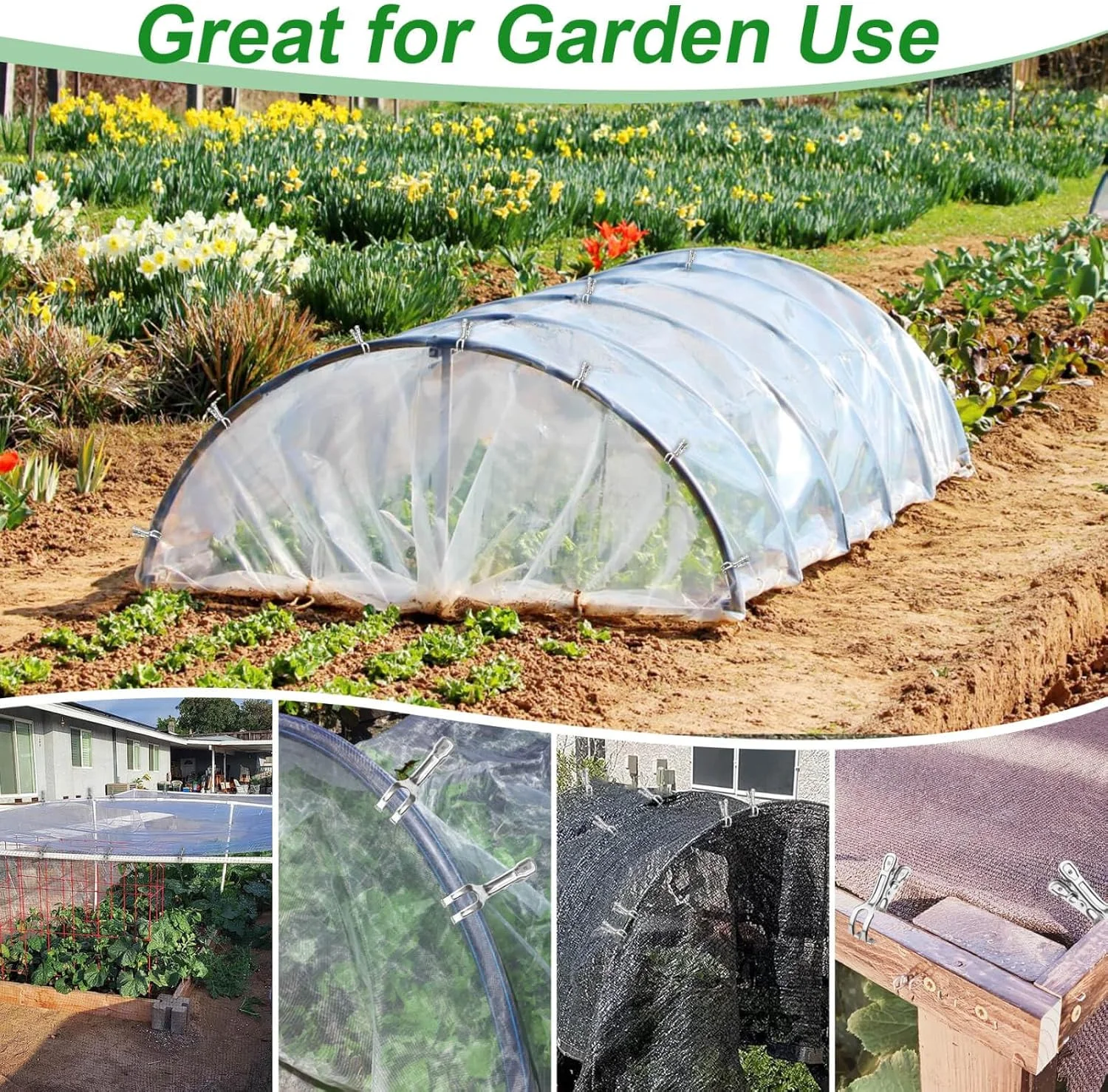 گیره های بزرگ باغی Samhopo، بست های گلخانه ای استیل ضد زنگ برای لوله های 3/4، 1، 2 اینچ، گیره های قوی باغی برای حلقه های گلخانه ای، گیره های پوشش ردیفی سنگین برای توری، 24 عدد