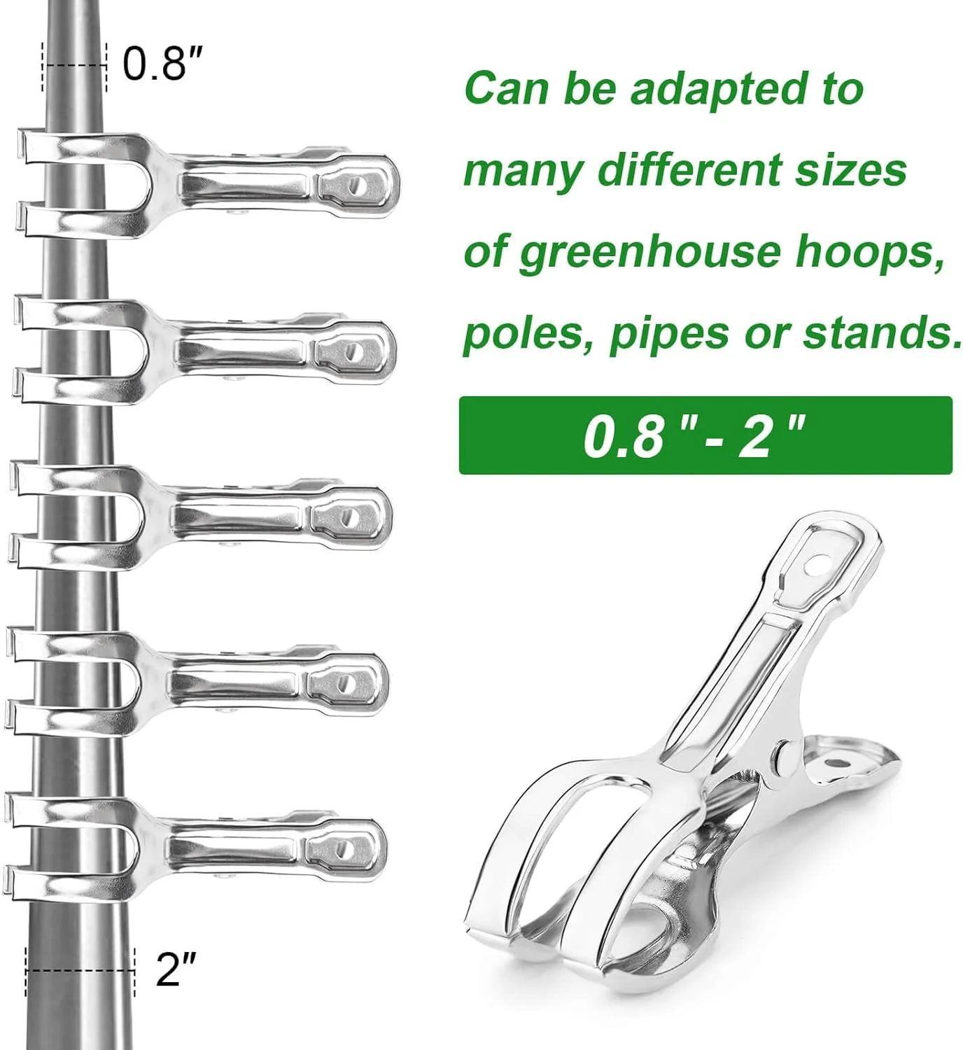 گیره های بزرگ باغی Samhopo، بست های گلخانه ای استیل ضد زنگ برای لوله های 3/4، 1، 2 اینچ، گیره های قوی باغی برای حلقه های گلخانه ای، گیره های پوشش ردیفی سنگین برای توری، 24 عدد