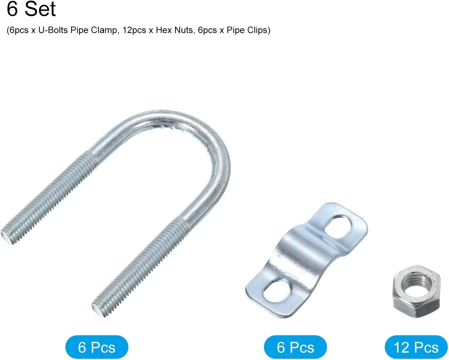 گیره لوله U شکل گرد، بسته 6 عددی، مناسب برای لوله 32 میلی‌متری به 32 میلی‌متری، بست لوله دوتایی برای قاب سایبان گلخانه، دکل آنتن