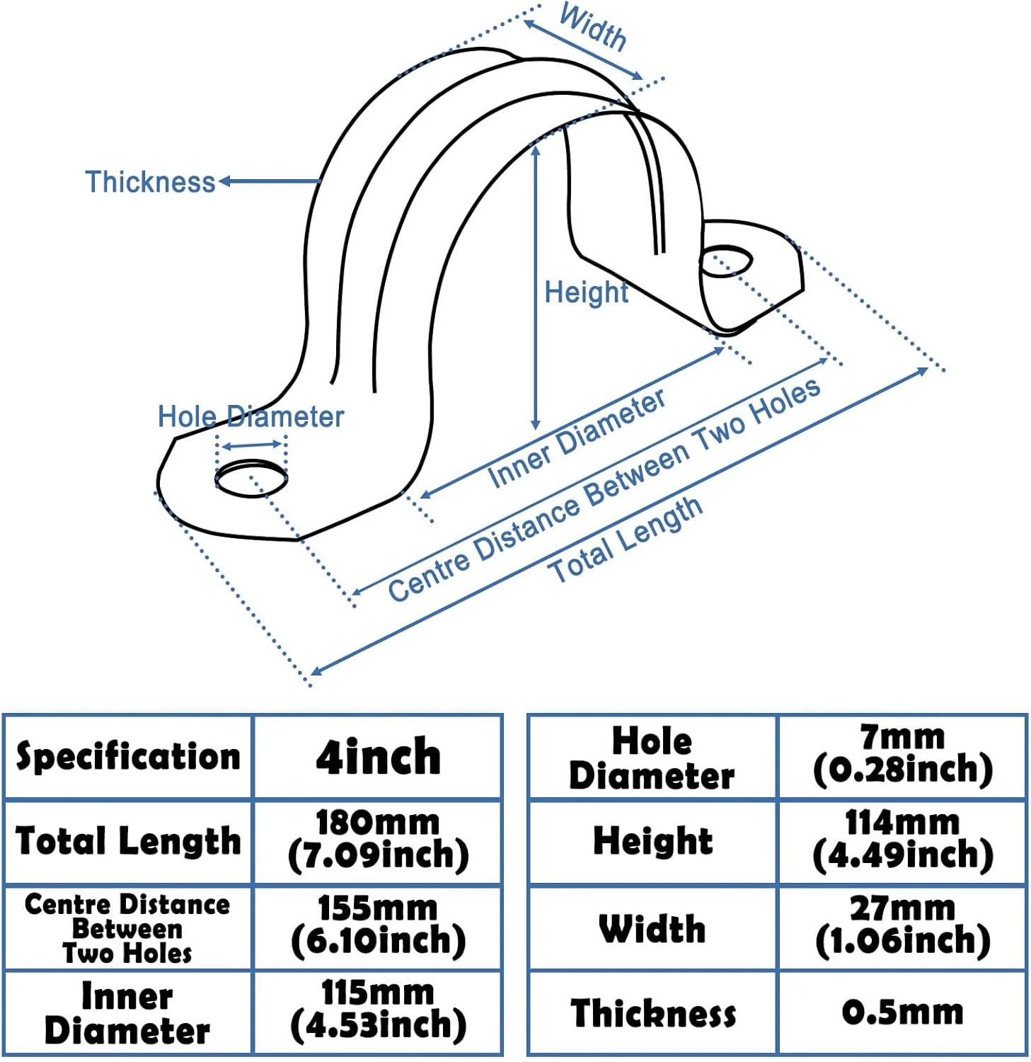 ۳ عدد بست لوله ای U شکل استیل ضد زنگ دو سوراخه ۴ اینچی برای لوله، نصب گلخانه بر روی سطوح مختلف و سازه های نگهدارنده