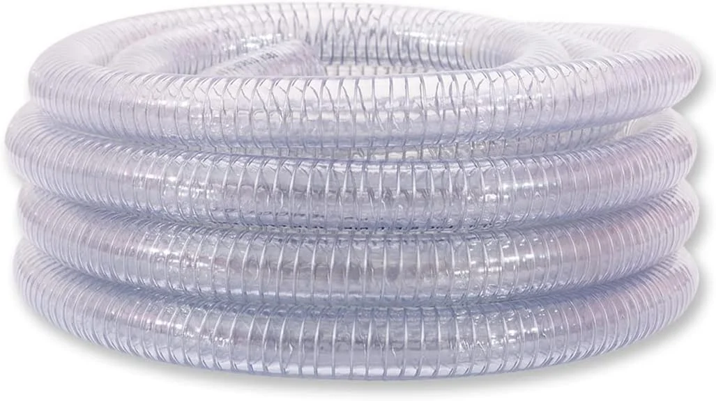 لوله خرطومی تقویت شده PVC داوکو با قطر داخلی 1-1/4 اینچ و طول 10 فوت، دارای سیم فولادی مارپیچ، شیلنگ وینیل انعطاف پذیر فشار قوی، لوله مکش شفاف سنگین، غیر سمی، لوله جمع آوری گرد و غبار خلاء
