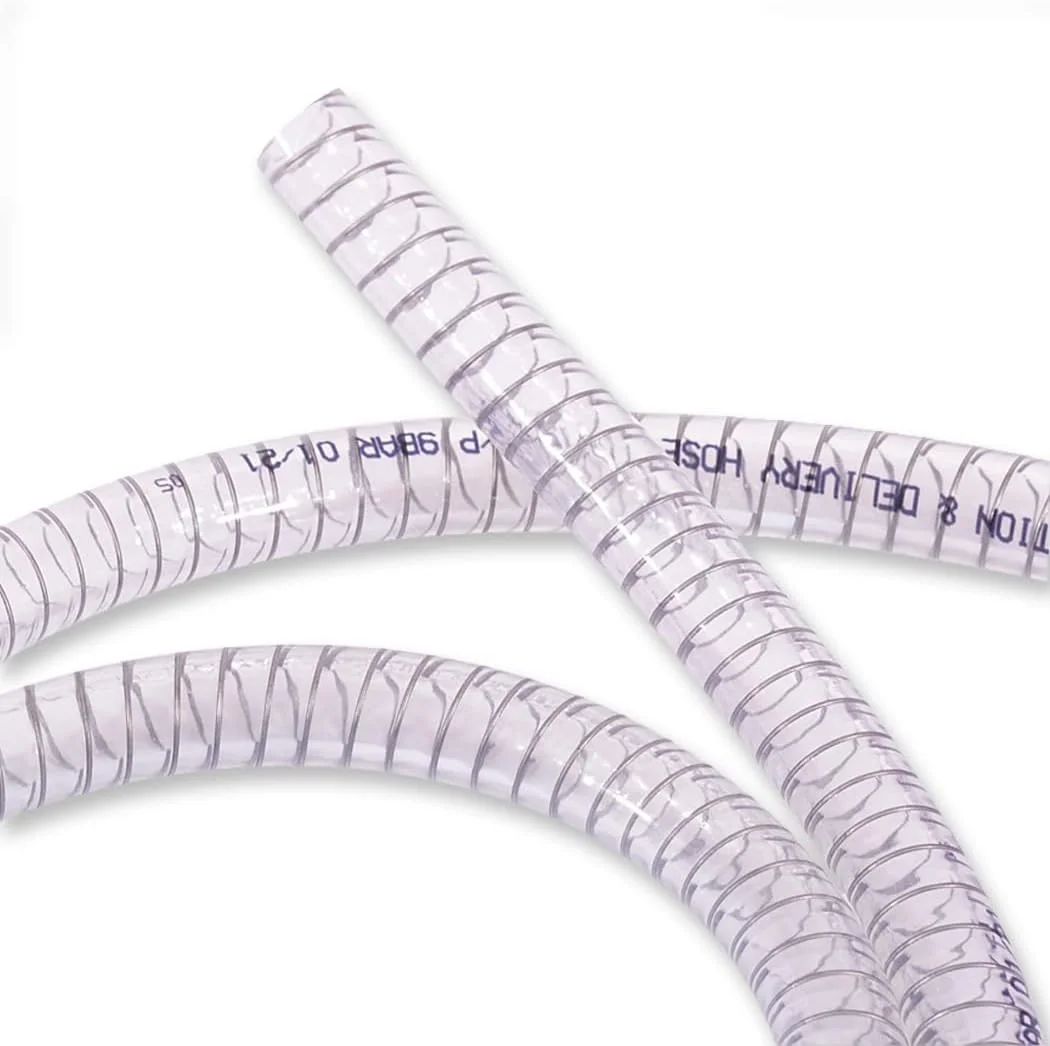 لوله خرطومی تقویت شده PVC داوکو با قطر داخلی 1-1/4 اینچ و طول 10 فوت، دارای سیم فولادی مارپیچ، شیلنگ وینیل انعطاف پذیر فشار قوی، لوله مکش شفاف سنگین، غیر سمی، لوله جمع آوری گرد و غبار خلاء