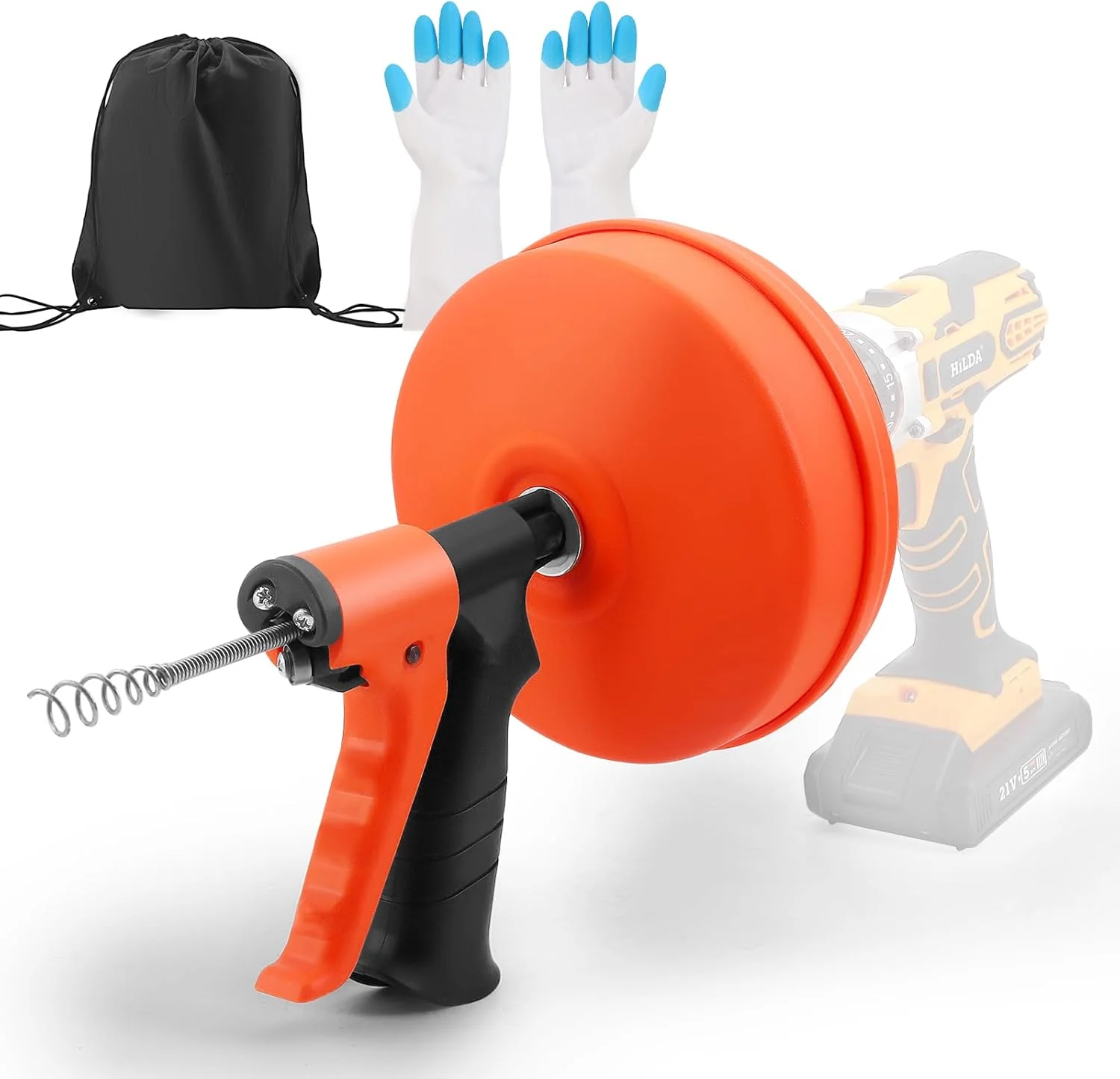 فنر لوله بازکنی 15 متری - فنر تخلیه برای آشپزخانه و حمام - فنر لوله با تغذیه خودکار - فنر تمیز کننده لوله برای کارهای DIY - فنر مقاوم در برابر گرفتگی