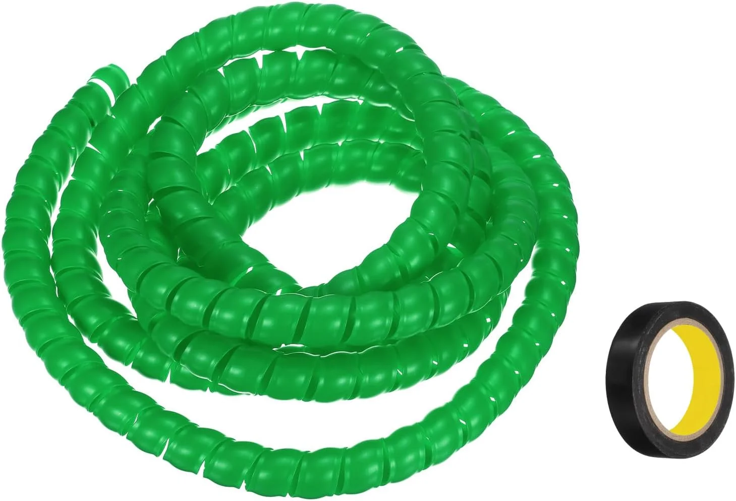 جمع کننده سیم فنری کوارکزمن، طول 3 متر، 20 میلی متر، روکش مدیریت کابل پلی پروپیلن برای سازماندهی کابل های کامپیوتر، کابل های برق، لوله های گاز - سبز با نوار چسب