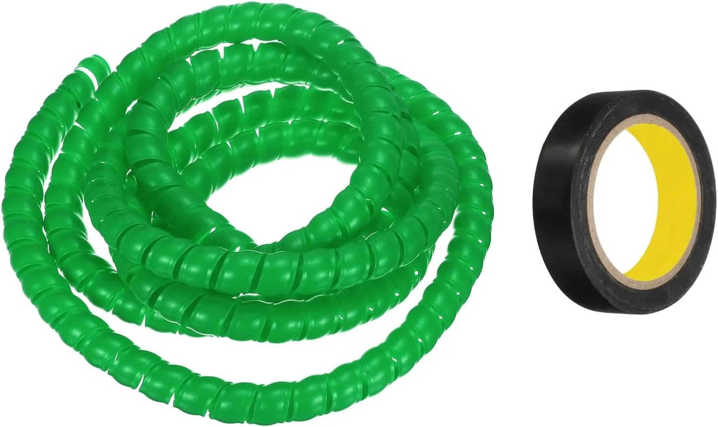 جمع کننده سیم فنری کوارکزمن، طول 3 متر، 20 میلی متر، روکش مدیریت کابل پلی پروپیلن برای سازماندهی کابل های کامپیوتر، کابل های برق، لوله های گاز - سبز با نوار چسب