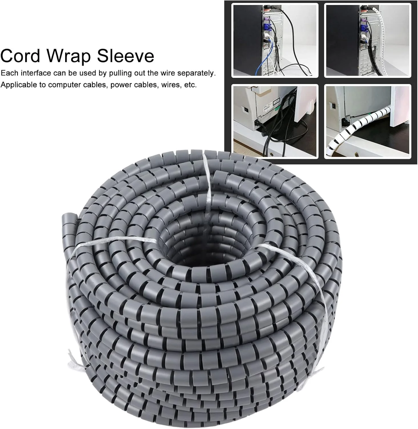 روکش محافظ سیم کابل مارپیچی RvSky، محافظ سیم، غلاف طناب PE، روکش لوله سیم پیچی انعطاف پذیر، مقاوم در برابر سایش، برای خط برق، لوله آب، لوله گرمایش، کابل شبکه (Φ42mm/20m)
